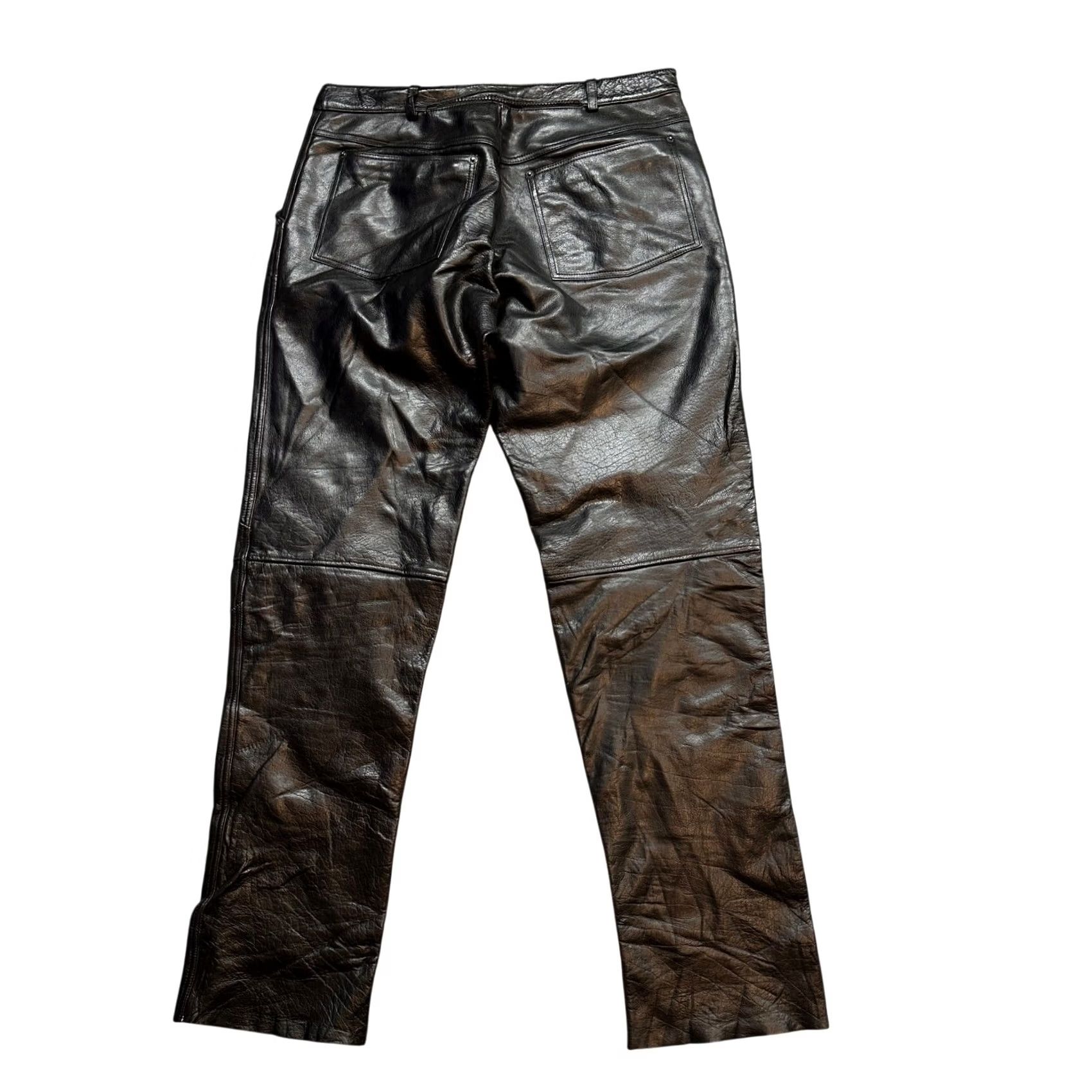 Vintage VINTAGE First Racing Leather Pants Mens 36x35 Biker Motorcycle Pant Black Regular 36 Inseam 35" Penny Button Zipper Pockets Workwear Casual Mens Size US 36 / EU 52 - 2 Thumbnail