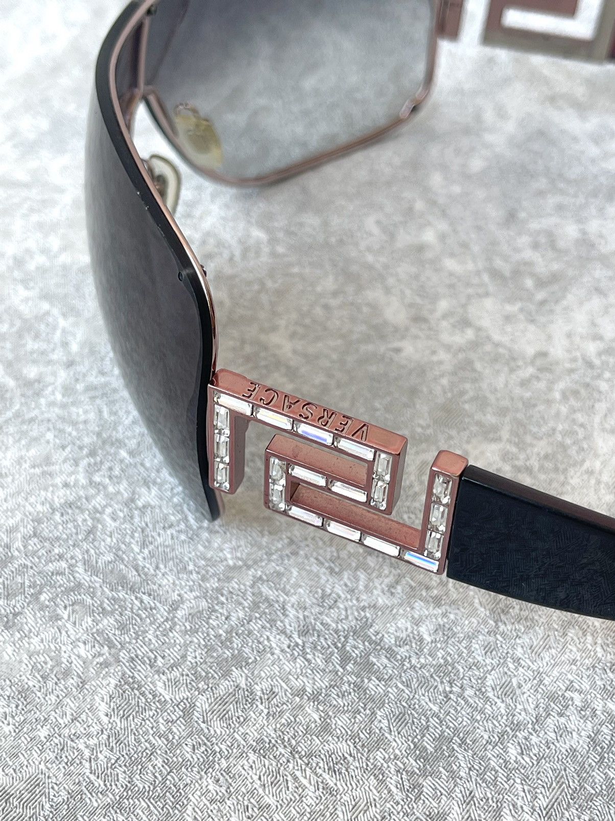 Versace VTG Versace 2072-B Rhinestone Greek Key Shield Sunglasses Size ONE SIZE - 4 Thumbnail