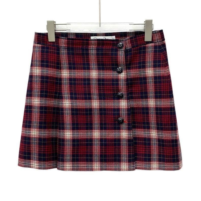 Dior Dior Dark red plaid wool single-breasted casual skirt short Size 24" / US 00 / IT 34 - 1 Thumbnail