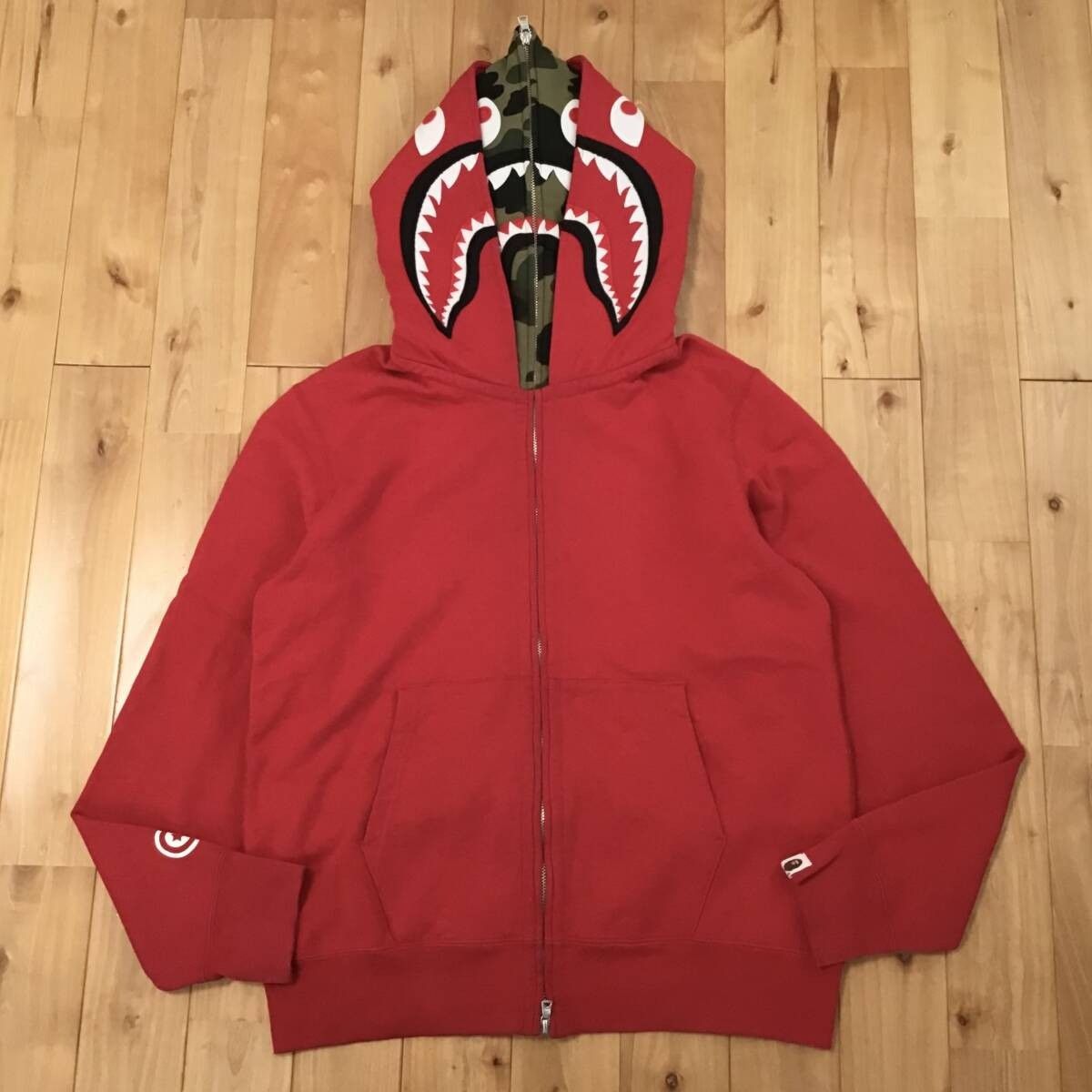 Bape A Bathing Ape Double Shark Full Zip Hoodie Red Size M Size US M / EU 48-50 / 2 - 1 Thumbnail