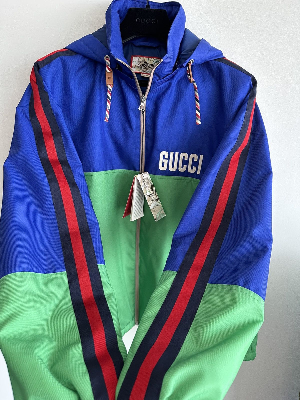 image of Gucci $3,600 Runway Limited Edition Tiger Bomber Jacket in Blue, Men's (Size XL)