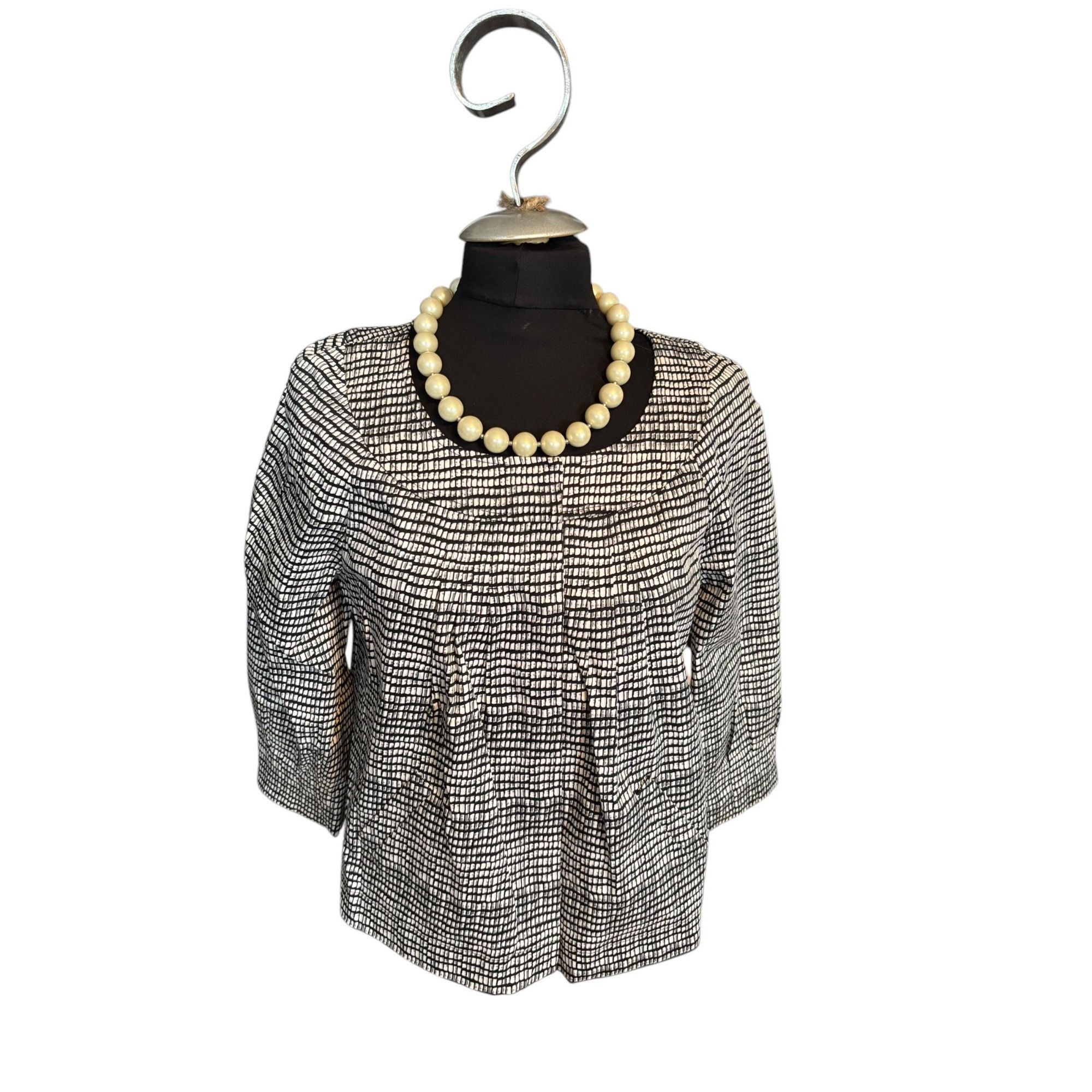 Other Womens Black & White Checkered Houndstooth Pleated Blouse Size XS / US 0-2 / IT 36-38 - 1 Thumbnail