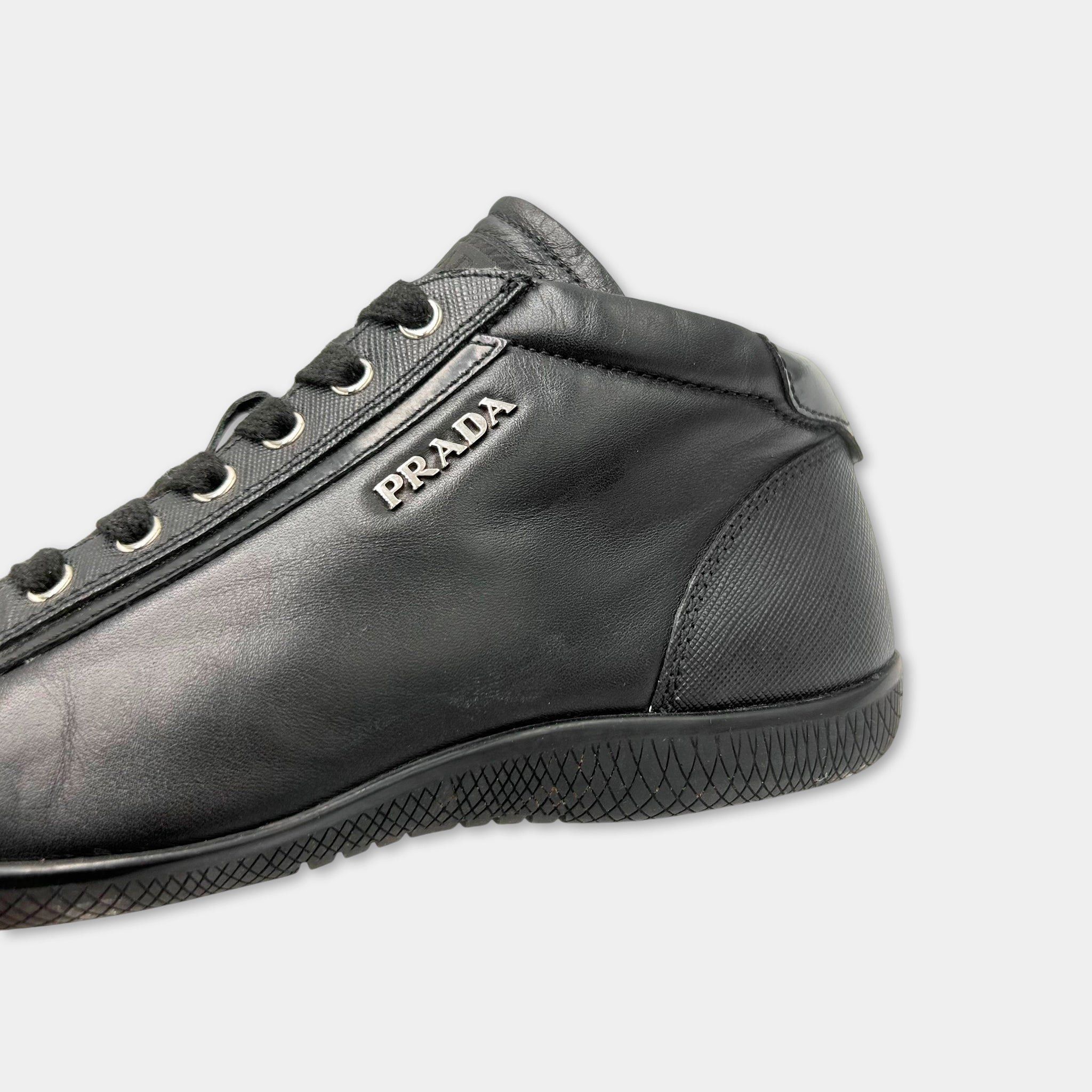 Prada Prada 2000s Black Leather Mid-Height Sneakers Size US 6 / IT 36 - 3 Thumbnail