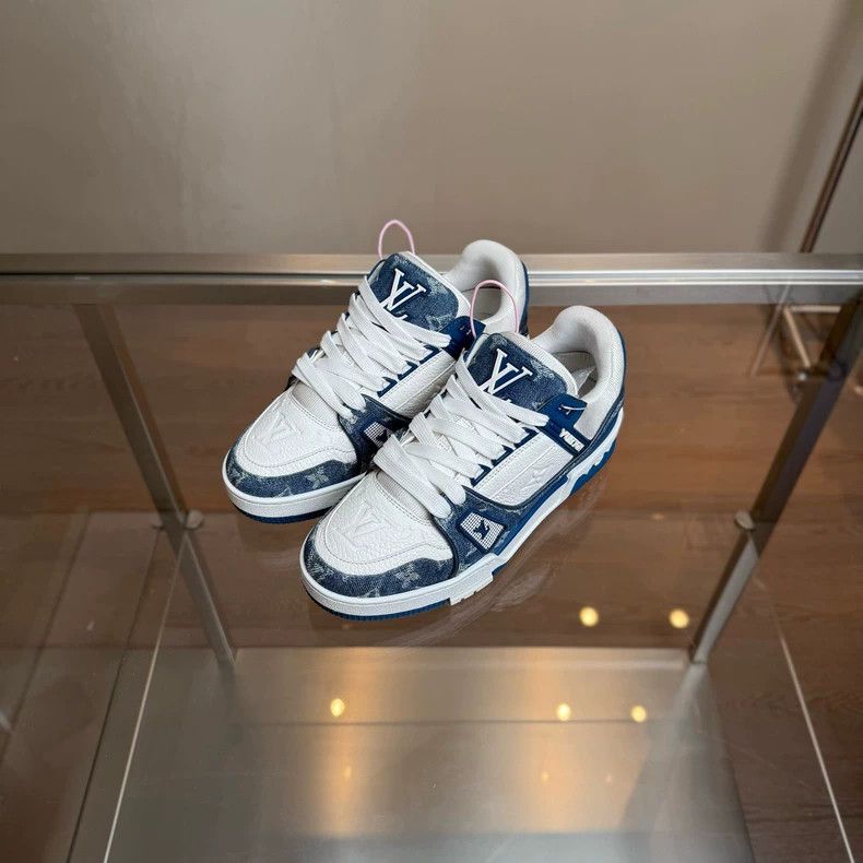 Louis Vuitton lv trainer white blue denim sneakers-dmc Size US 5.5 / EU 38 - 1 Thumbnail