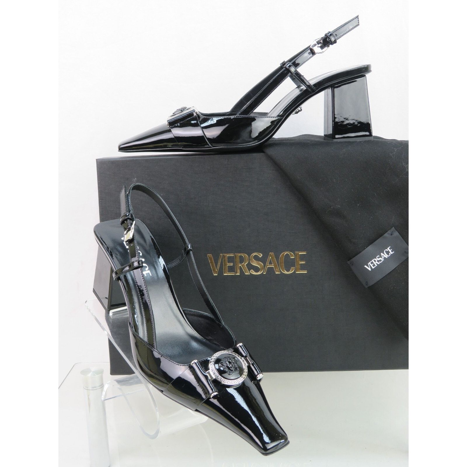 Versace VERSACE BLACK PATENT LEATHER COIN MEDUSA SANDALS PUMPS 37.5 Size US 7.5 / IT 37.5 - 3 Thumbnail