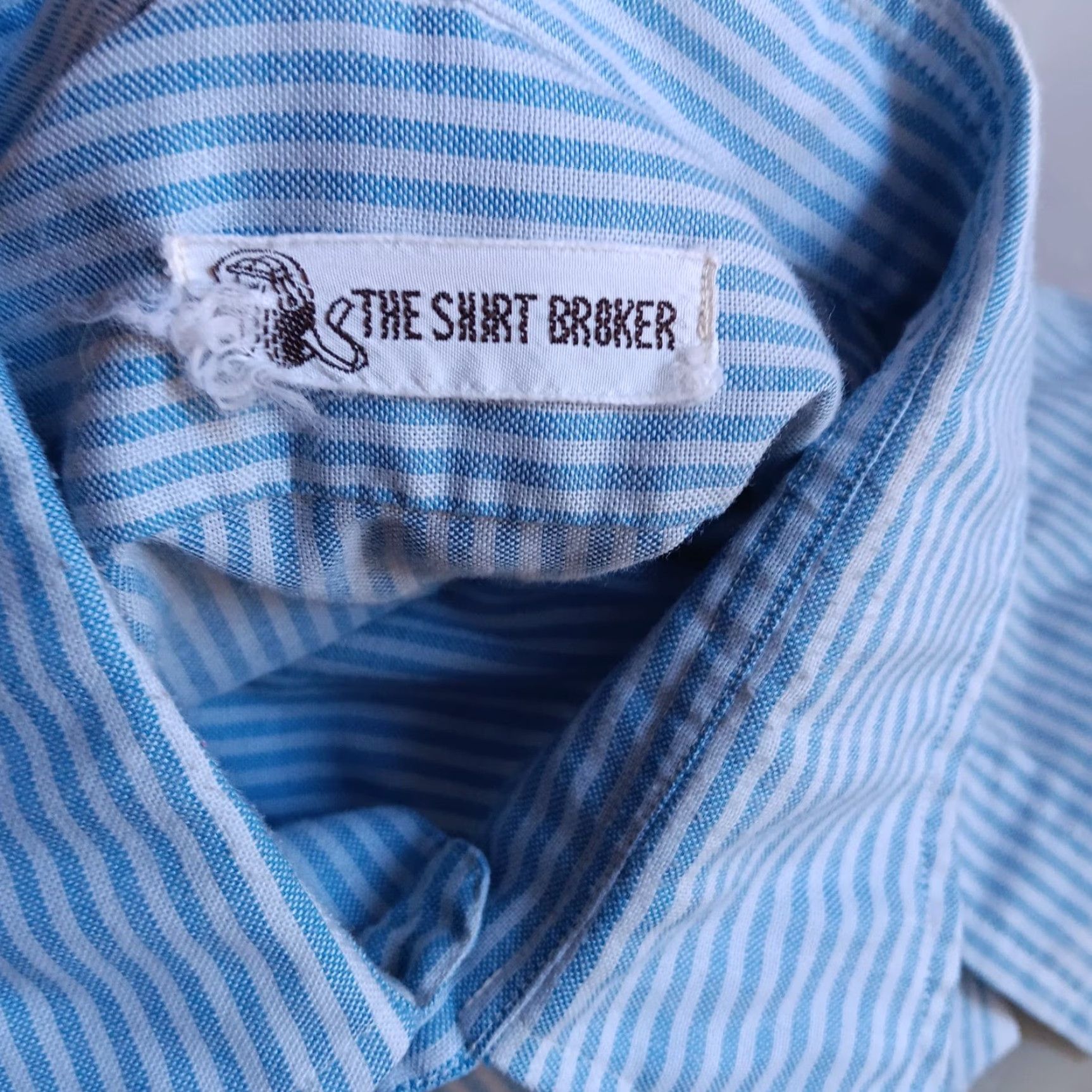 VINTAGE Shirt Brokers 70s Dress Shirt Large Blue Striped Embroidered Monogram Long Sleeve Mens