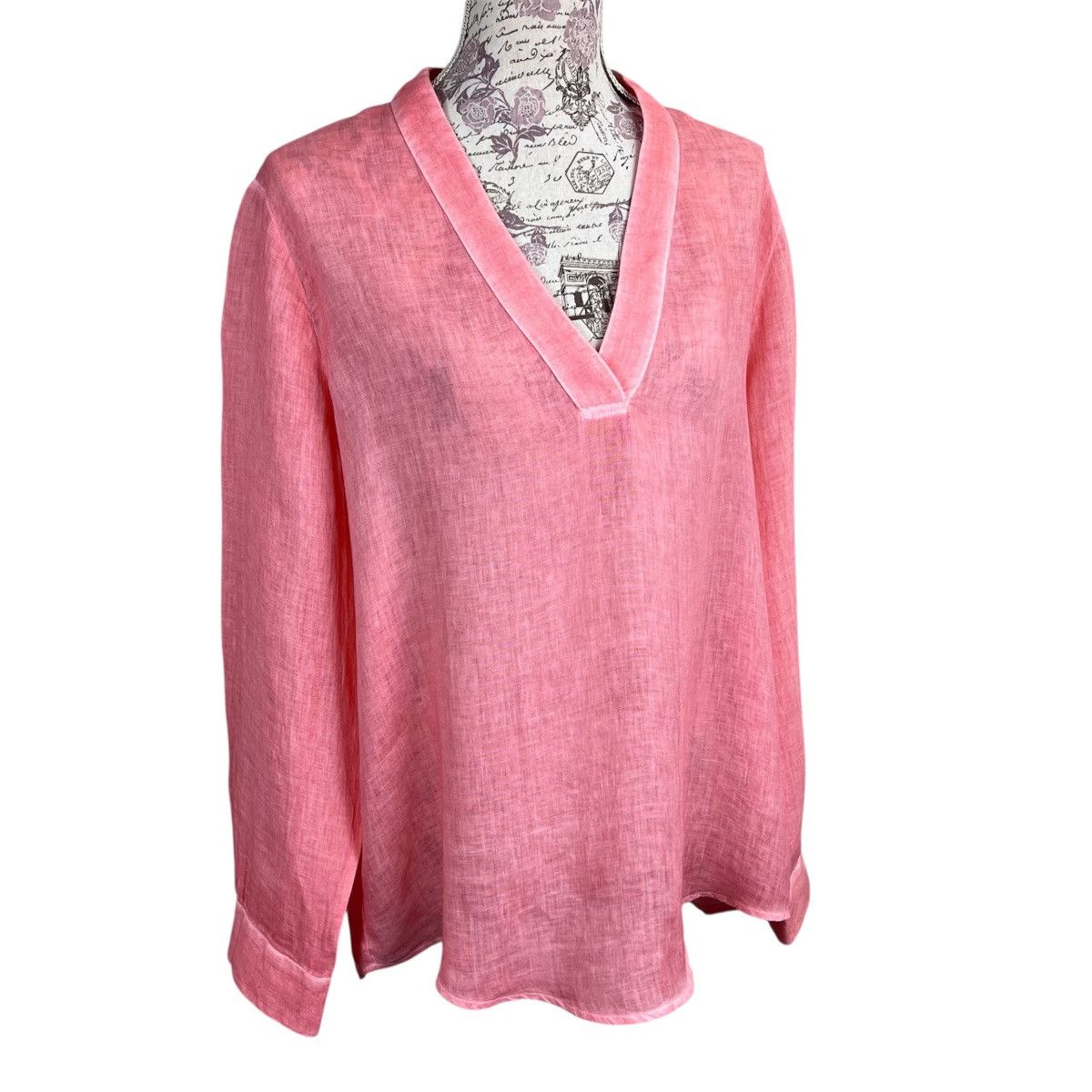120% Lino 120% Lino Women’s V-Neck Linen Shirt Orange Long Sleeve XL Size XL / US 12-14 / IT 48-50 - 2 Thumbnail