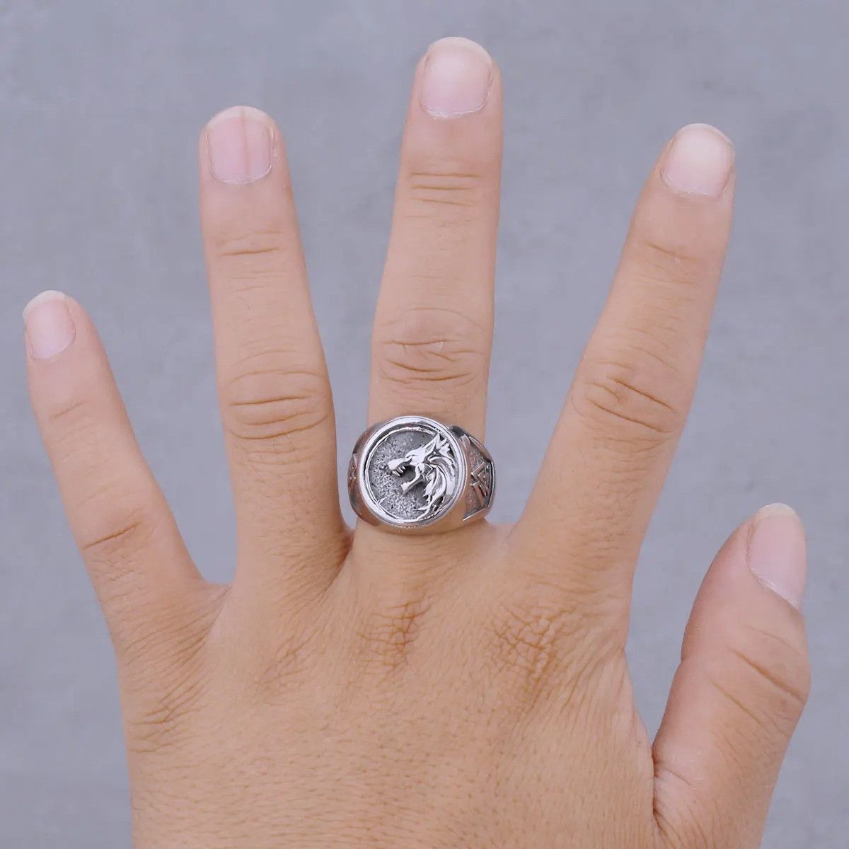 Vintage Silver Viking Wolf Head Ring Size 44 - 2 Thumbnail