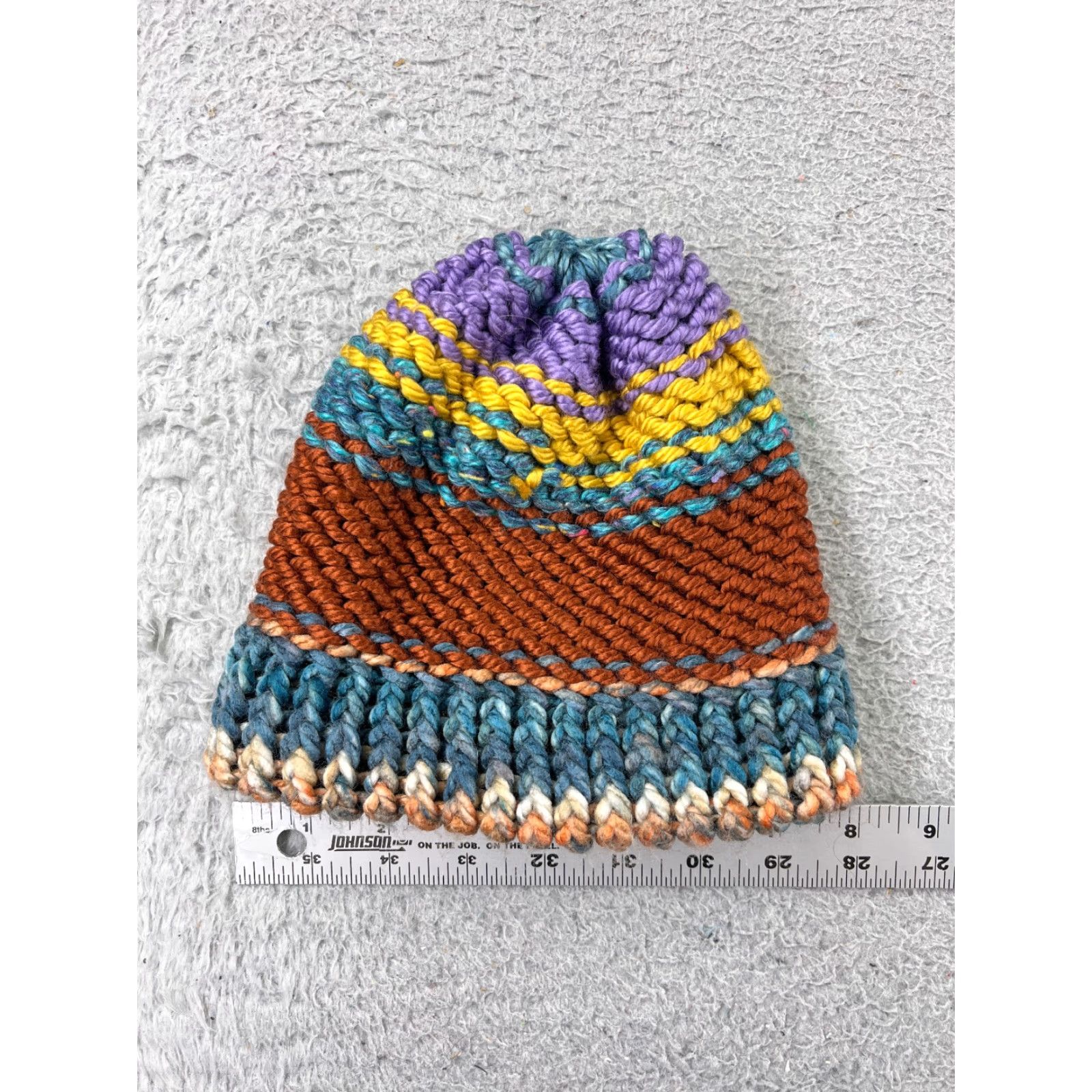 Vintage Womens Beanie One Size Brown Blue Knit Stripe Acrylic Blend Winter Ski Size ONE SIZE - 4 Thumbnail