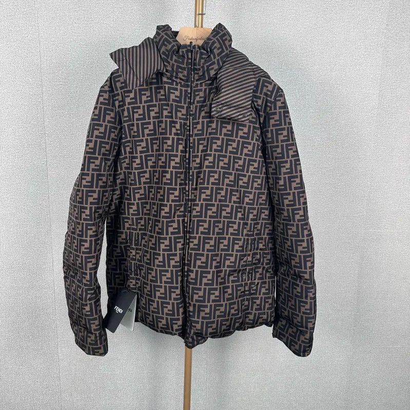 Fendi Fendi Brown Logo Print Women's Puffer Coat 0089 Size XXL / US 16-18 / IT 52-54 - 1 Thumbnail