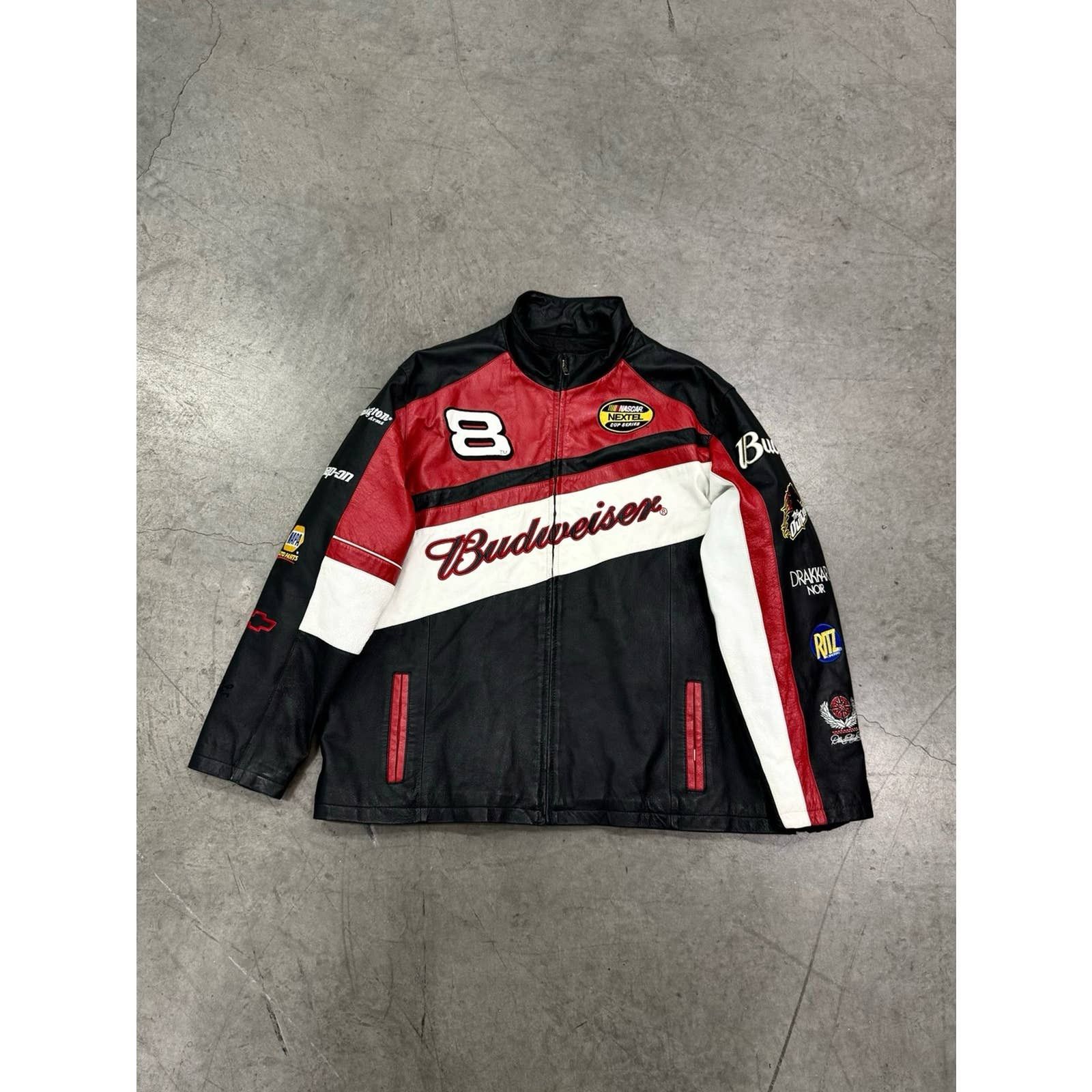 image of Budweiser Dale Earnhardt Jr Nascar Racing Leather Jacket in Black, Men's (Size XL)