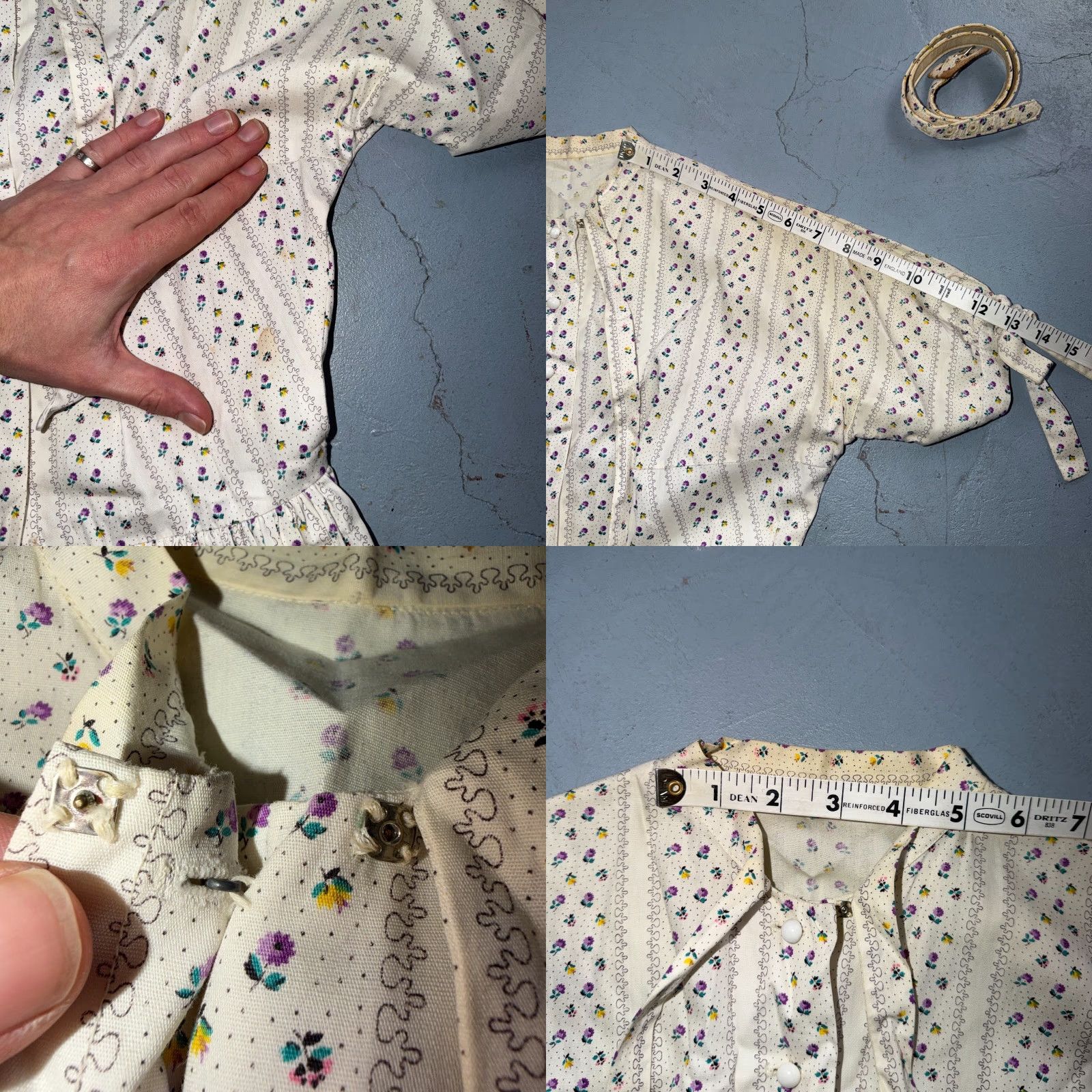 Vintage VINTAGE Cottagecore Dress Prairie Cream Lace Floral Ruffle Long High Neck XS/S 1970s 70s Size XS / US 0-2 / IT 36-38 - 9 Thumbnail