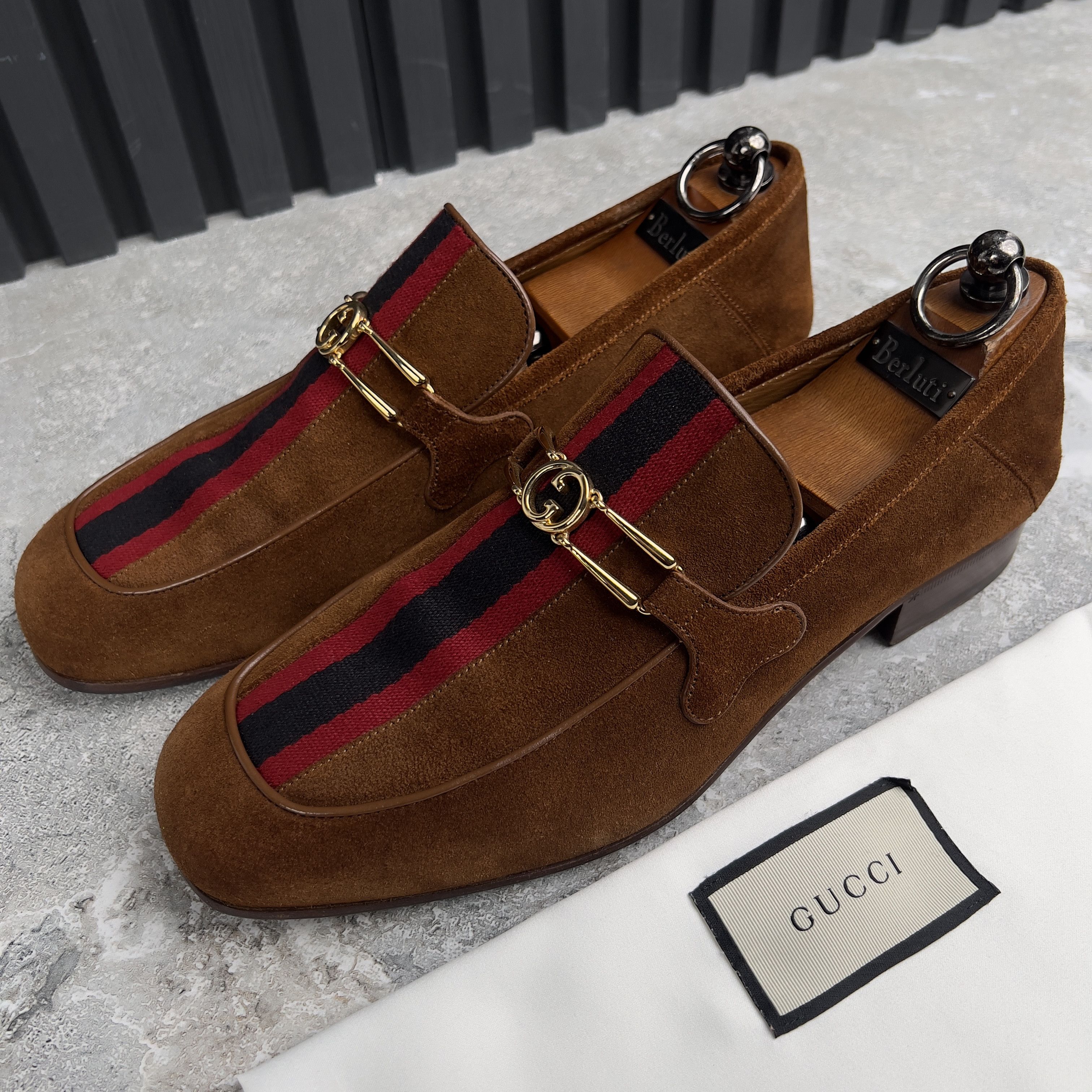 Gucci GUCCI Web Interlocking GG Horsebit Loafers Suede Size US 8 / EU 41 - 1 Thumbnail