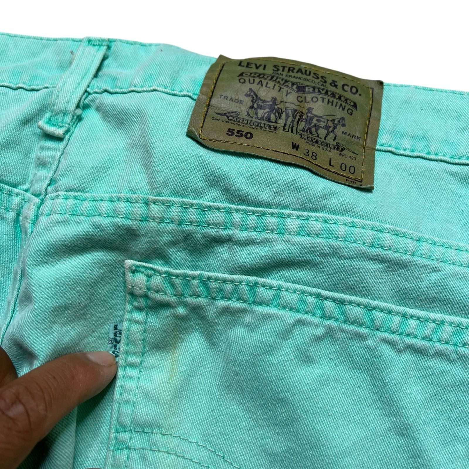 Levi's Vintage Levi’s 550 Mint Green Denim Shorts USA Men’s 38 Size US 38 / EU 54 - 3 Thumbnail