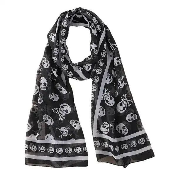 Japanese Brand Chiffon Skull Scarf 160*50CM Geometric Size ONE SIZE - 1 Thumbnail