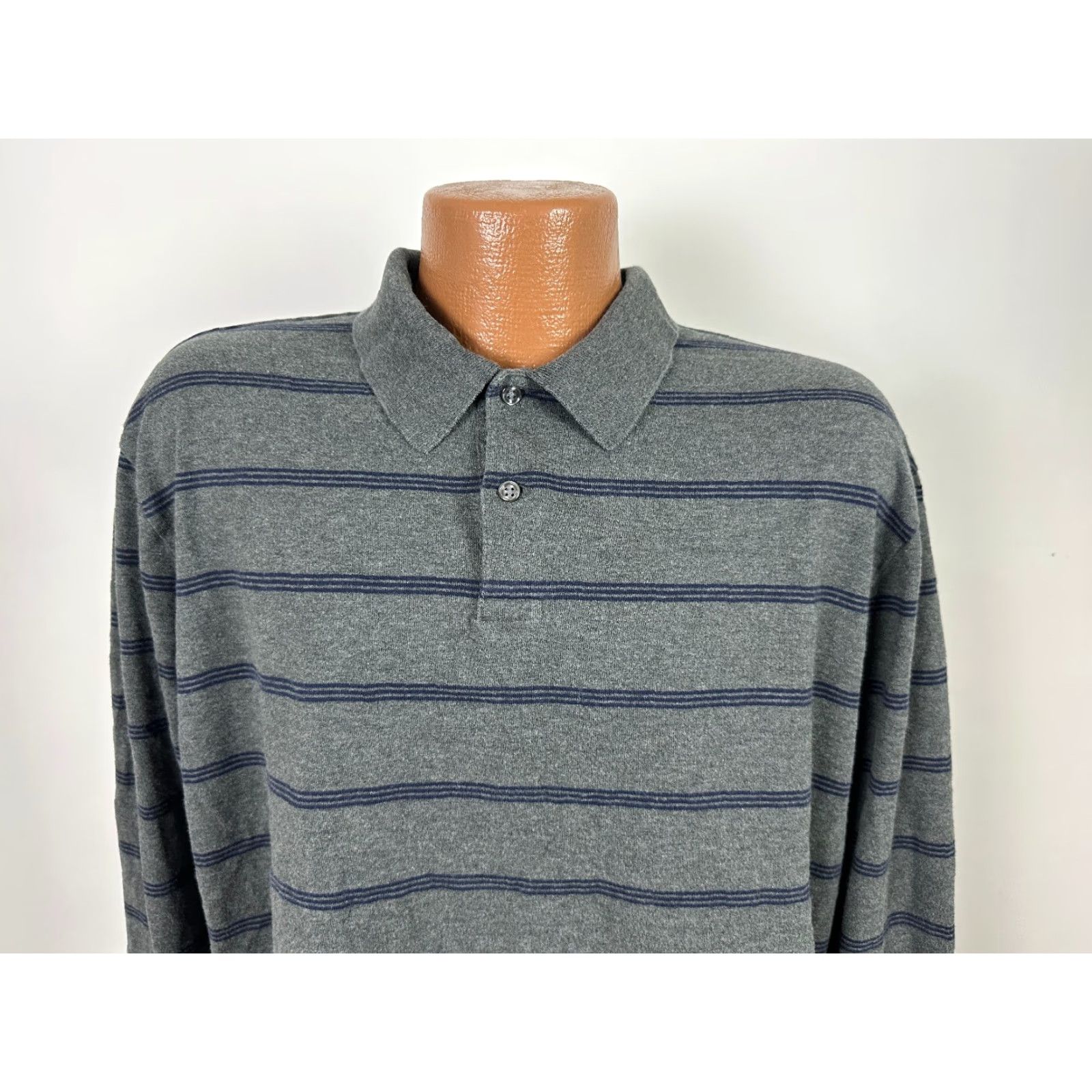 Polo Ralph Lauren VINTAGE Polo Ralph Lauren Polo Shirt Men XL Gray Navy Striped 90s Preppy Midweight Jersey Mens XL Gray Polo Size US XL / EU 56 / 4 - 3 Thumbnail