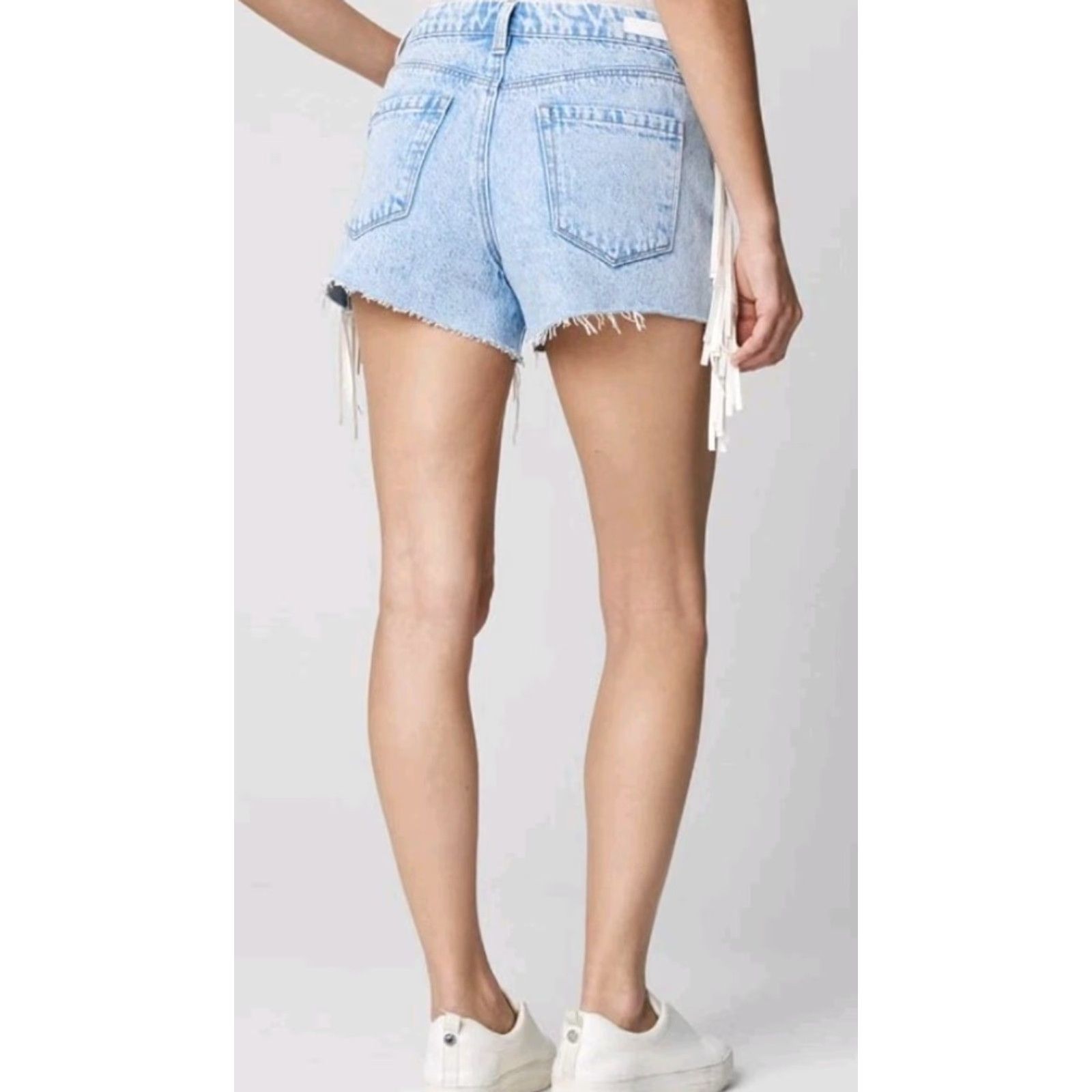 Vintage BLANKNYC Womens Hi Rise Five Pocket Vegan Leather Fringe Cut Off Shorts - 29 Blue NWT Size 29" - 3 Thumbnail