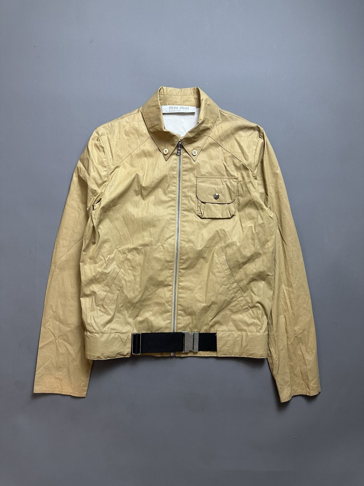 image of Archive Miu Miu By Prada Belted Jacket in Light Brown, Women's (Size Small)