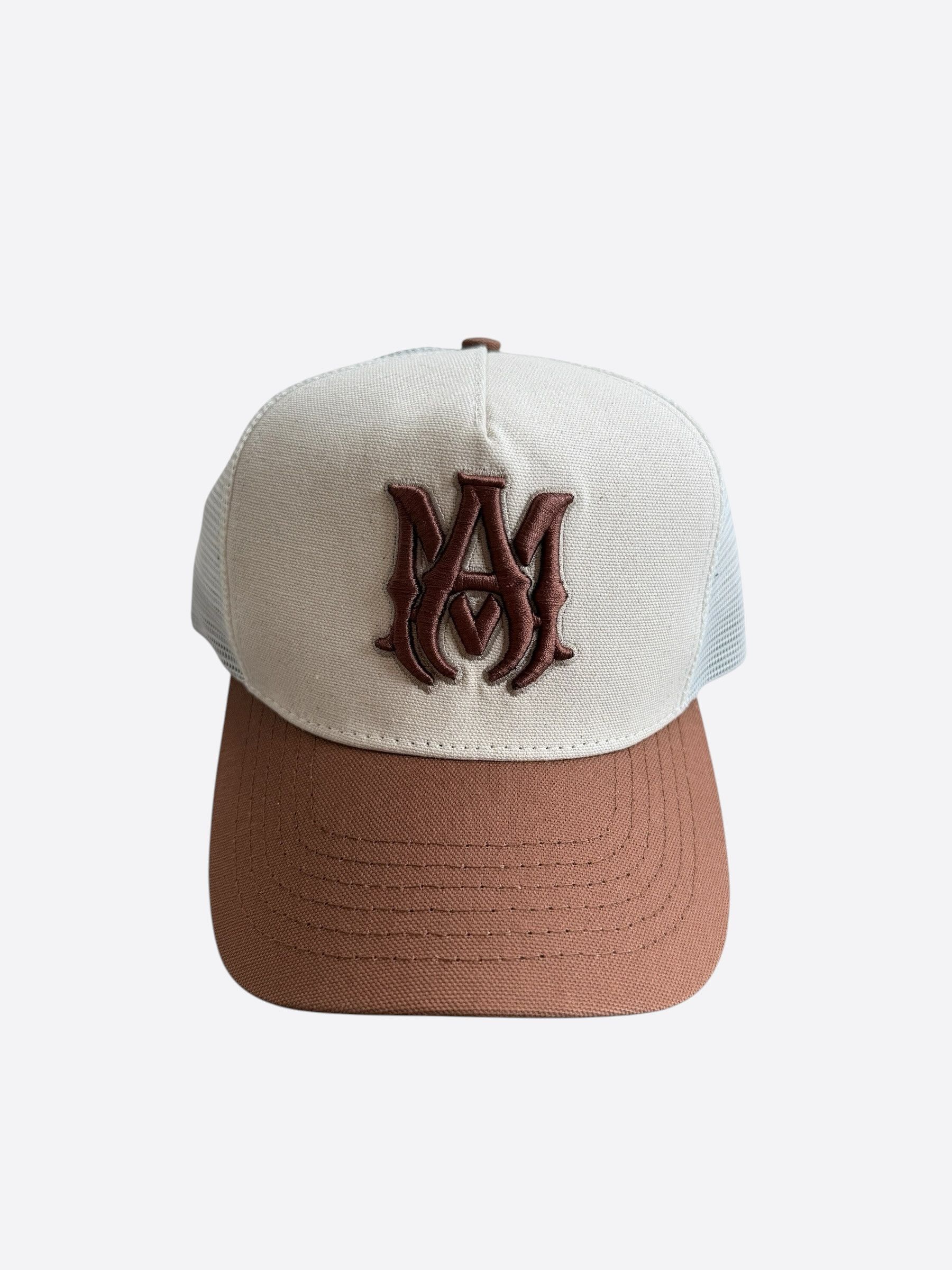 Amiri Amiri White & Brown MA Logo Trucker Hat Size ONE SIZE - 1 Thumbnail