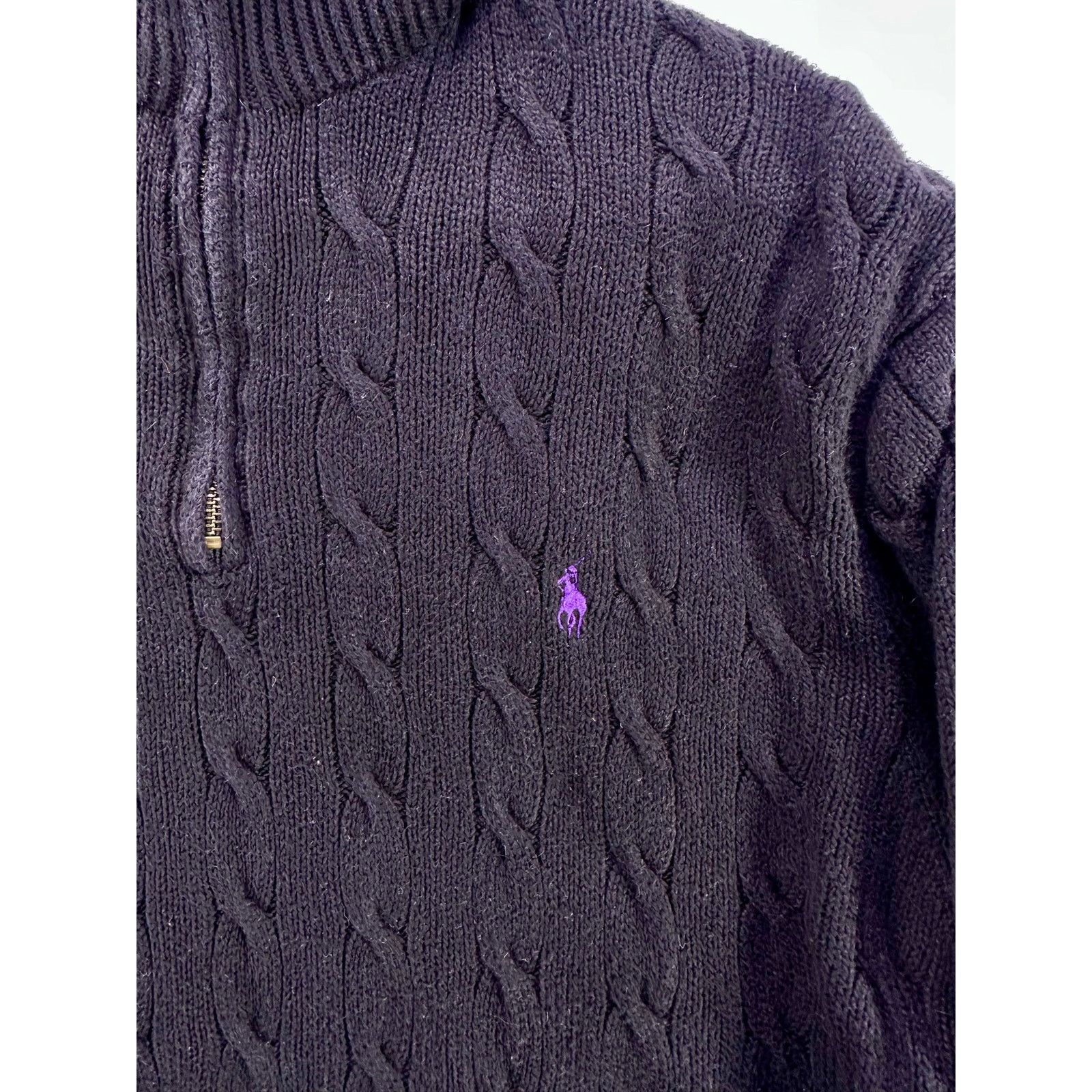 Polo Ralph Lauren Polo Ralph Lauren Black Cable Knit 1/4Zip Purple Pony SizeXL Size US XL / EU 56 / 4 - 4 Thumbnail