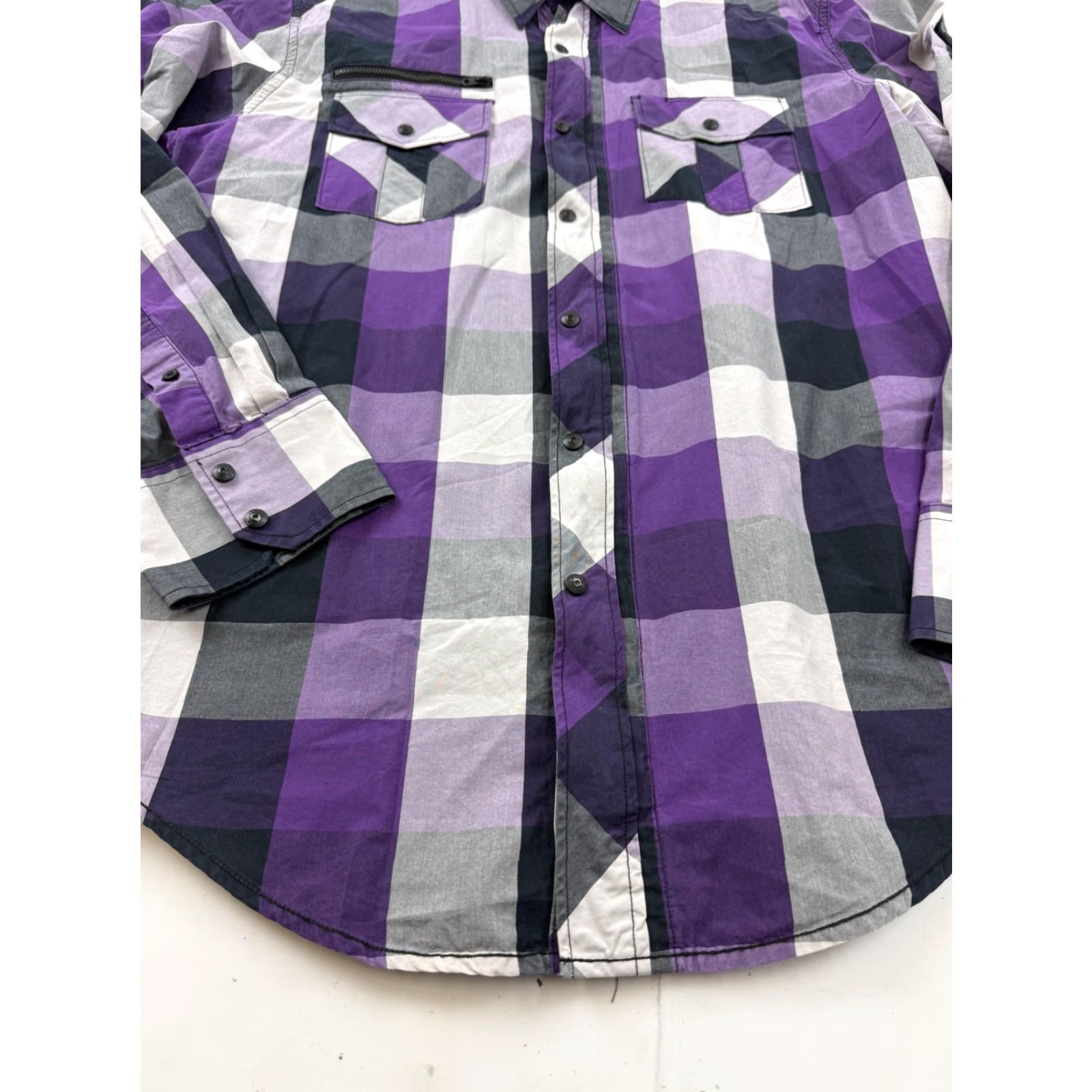 Vintage 7 Diamonds Shirt Mens XL Purple Plaid Long Sleeve Button Front Zip Chest Pocket Size US XL / EU 56 / 4 - 2 Thumbnail
