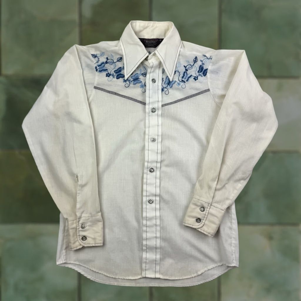 Vintage VINTAGE Bruxton Western Button-Up Shirt Adult Small White Flowers Butterflys 70s Mens Size US S / EU 44-46 / 1 - 1 Thumbnail