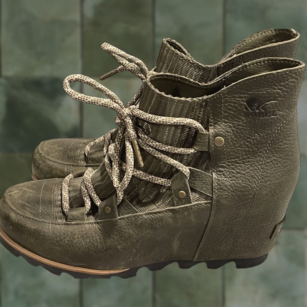 SOREL Sorel Boots Green Hidden Wedge NL2628-383, Size 8.5, Leather, Bootie, Women, US 8.5, UK 6.5 Size US 6.5 / IT 36.5 - 1 Thumbnail