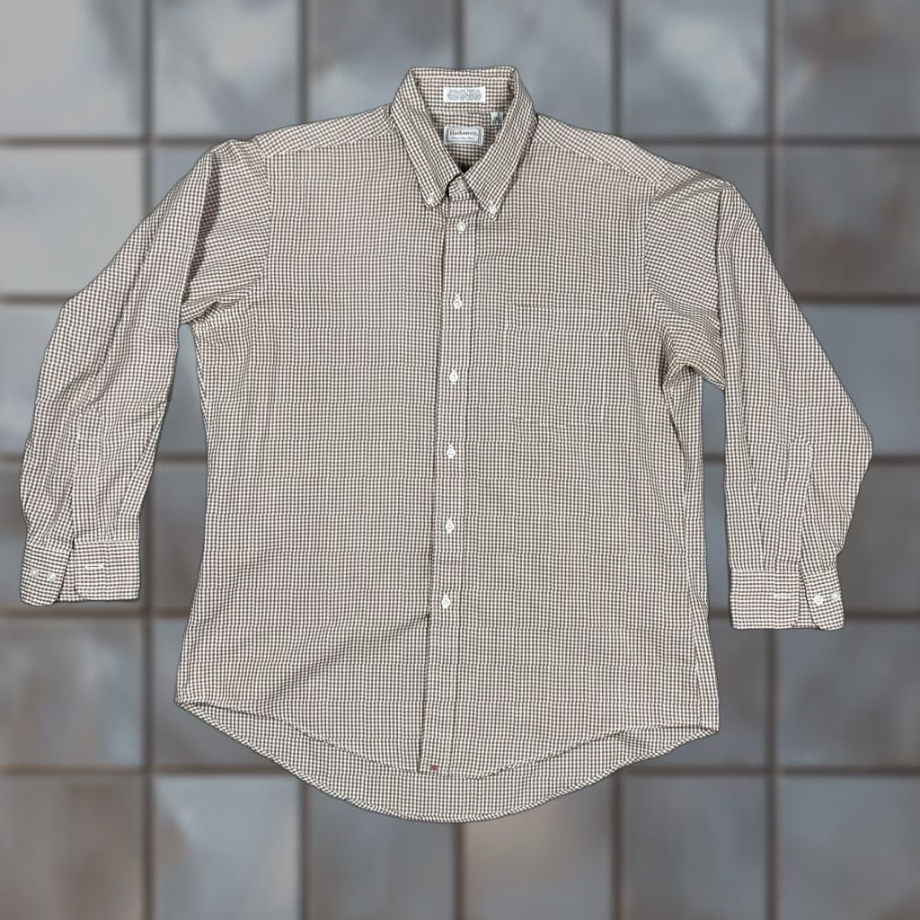 Arrow Arrow Shirt Dress Shirt Long Sleeve Button Up White Brown Check, Large, Men, Regular, Collar Button-Down, Oxford, Vintage No Size US L / EU 52-54 / 3 - 1 Thumbnail