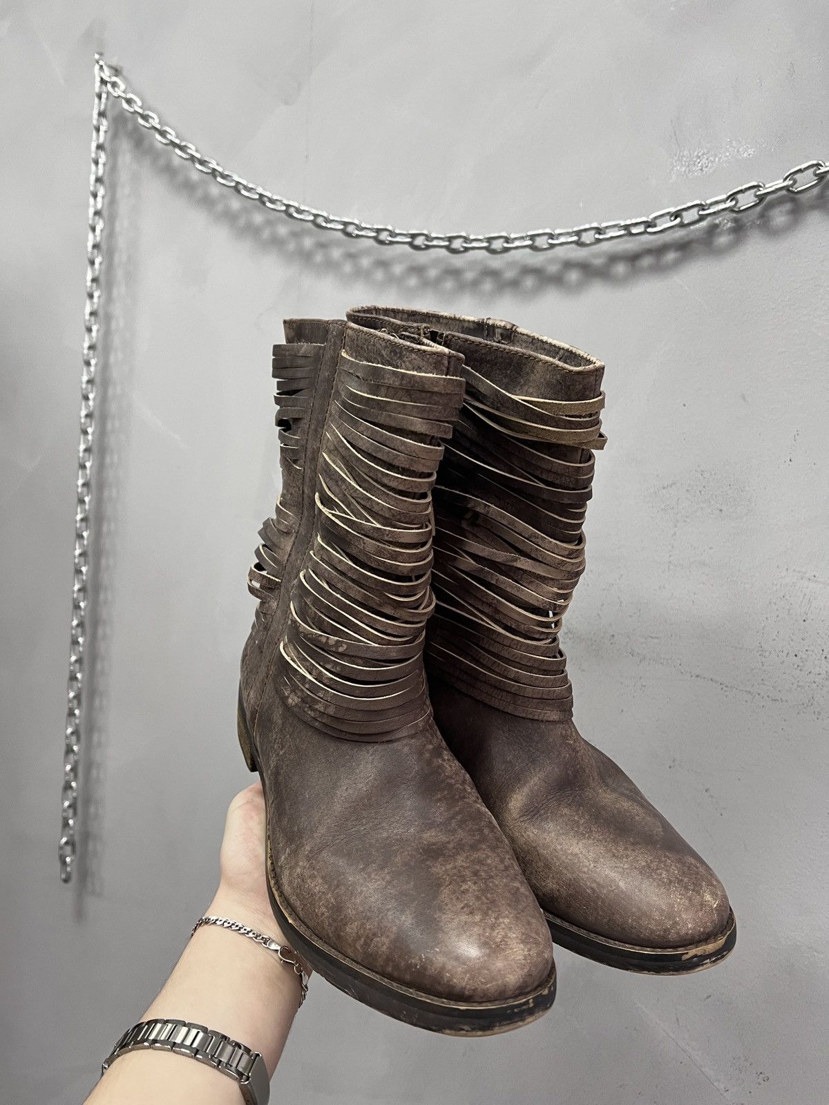No Faith Studios Brown Leather Moto Boots Strapped Archive guidi style y2k Size US 8 / EU 41 - 9 Thumbnail