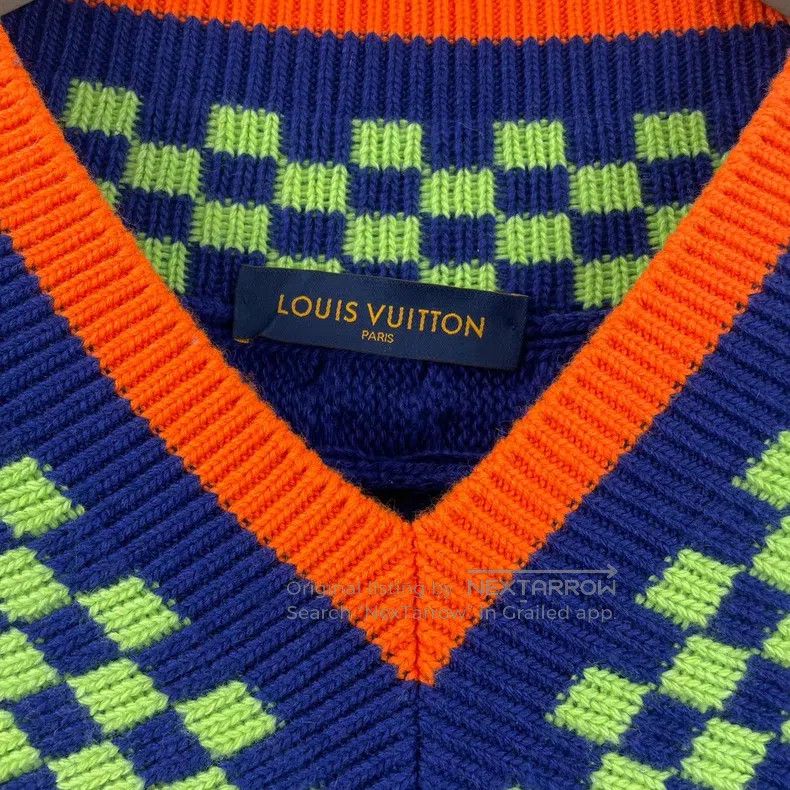 Louis Vuitton Louis Vuitton Blue checkerboard arm logo jacquard knit swe Size US XS / EU 42 / 0 - 3 Thumbnail