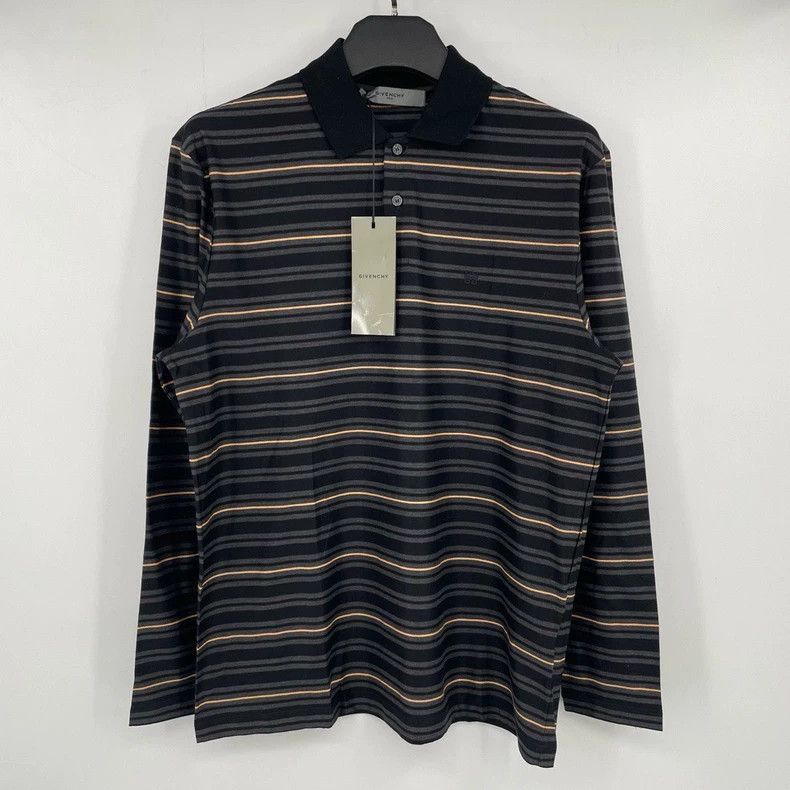 Givenchy Four-Panel Striped Long Sleeve Polo Shirt