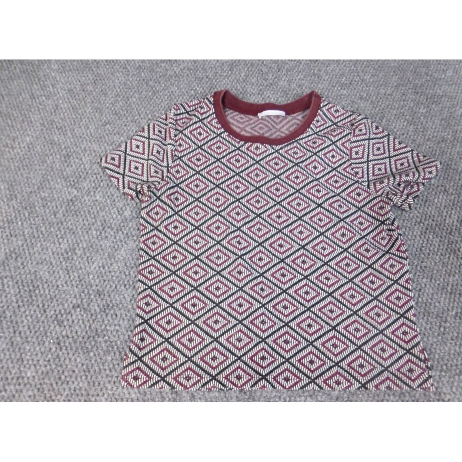 Zara Zara Blouse Shirt Womens M Orange Geometric Short Sleeve Crew Neck Knit Polyester Size M / US 6-8 / IT 42-44 - 3 Thumbnail