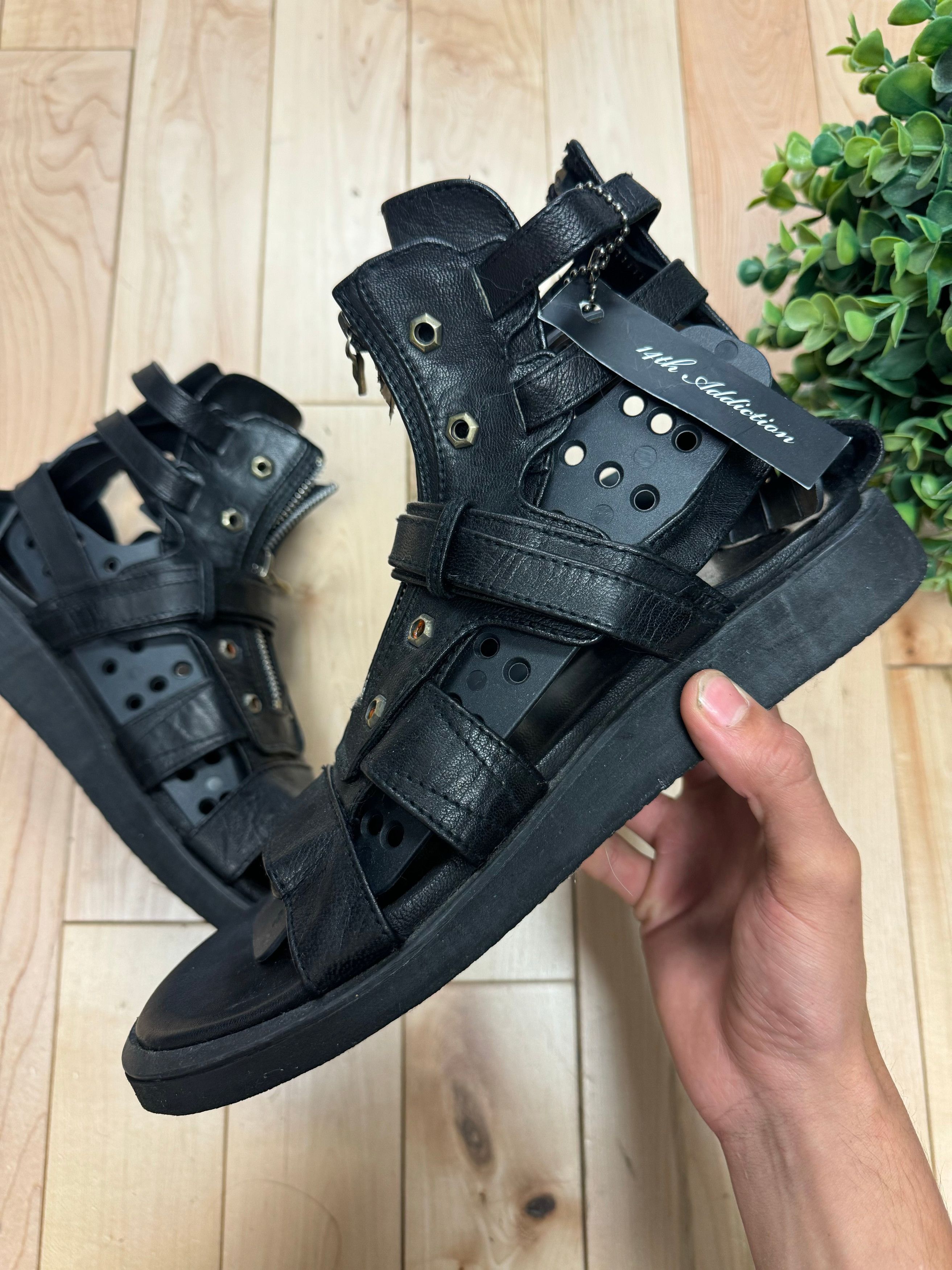 14th Addiction 14th Addiction Black Calfskin Leather ‘Gladiator’ Spartan High Top Sandals Size US 8 / EU 41 - 3 Thumbnail