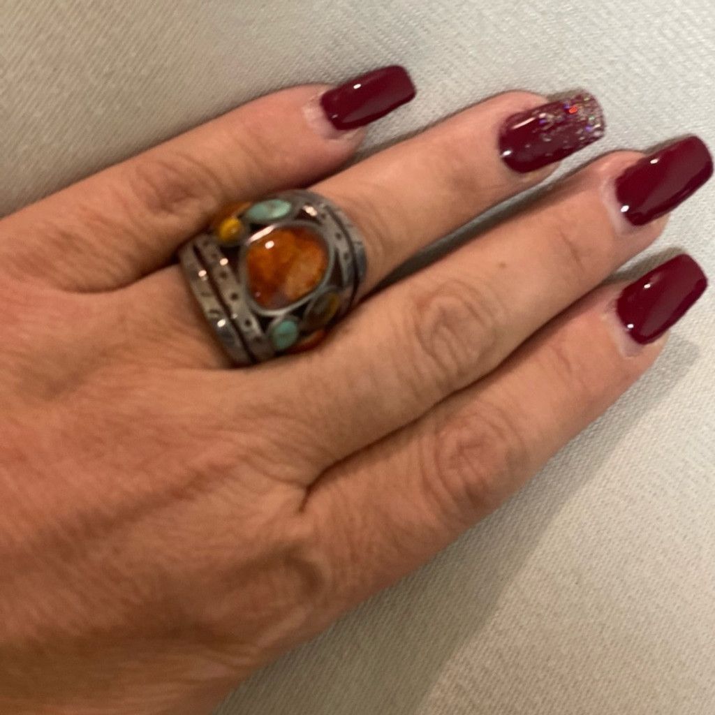 Vintage Sterling Silver ring with Precious stones size 6.5 Size ONE SIZE - 7 Thumbnail