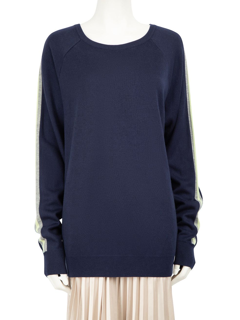 image of Olivia Von Halle Blue Silk Knit Oversized Jumper in Navy, Women's (Size Medium)