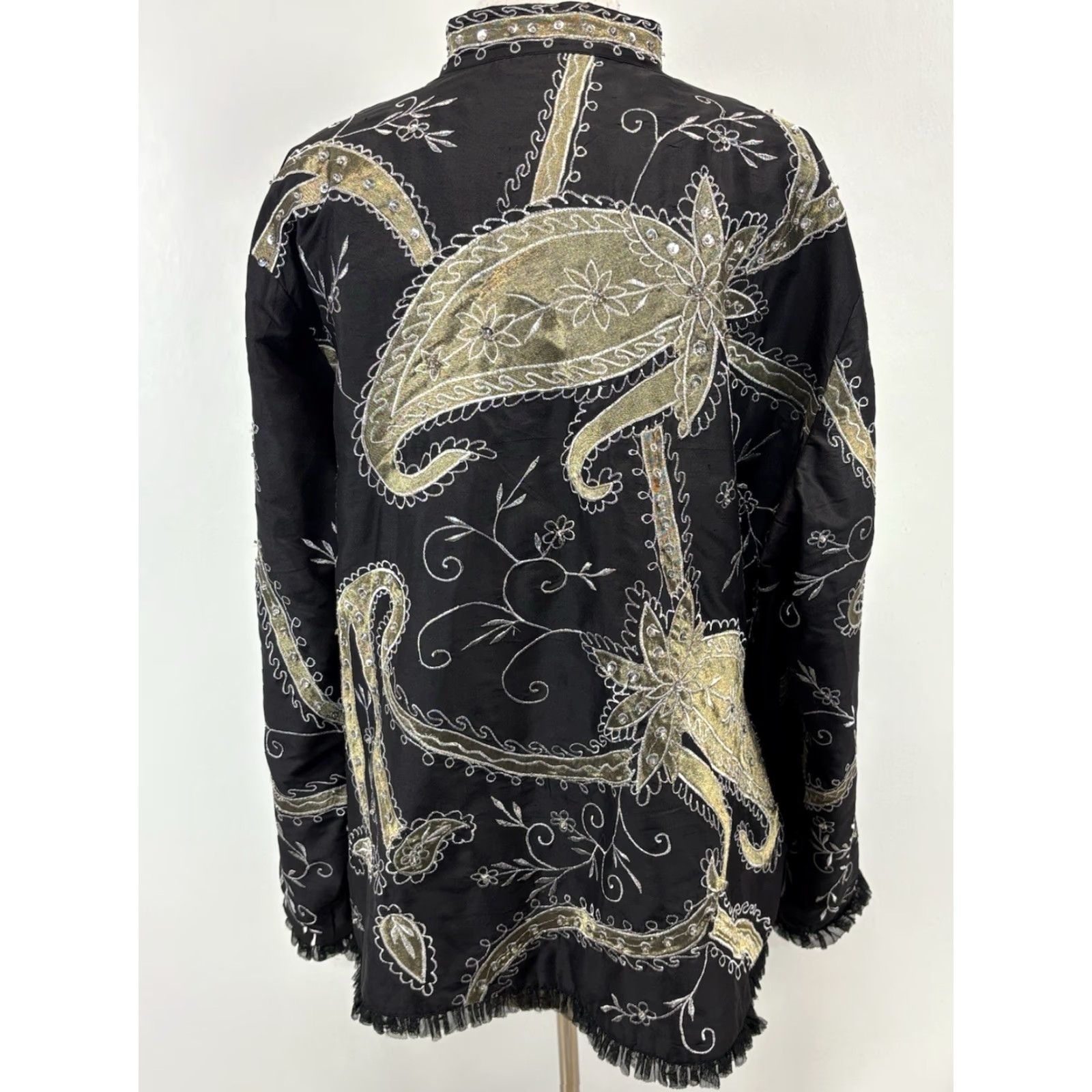 Vintage VINTAGE Anage Too Silk Jacket 2X Plus Black Beaded Lined Paisley Blazer 90s Womens Girls Mens? Size XXL / US 16-18 / IT 52-54 - 3 Thumbnail