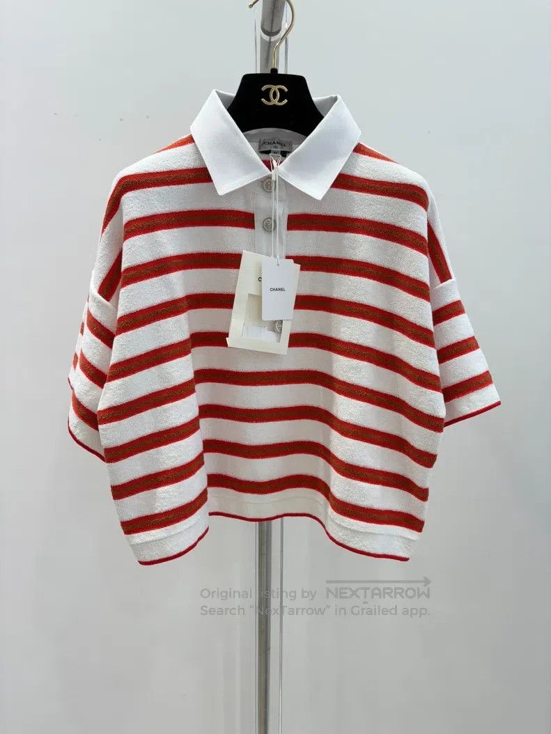 Chanel Chanel Striped cotton polo collar short sleeves Size XS / US 0-2 / IT 36-38 - 1 Thumbnail
