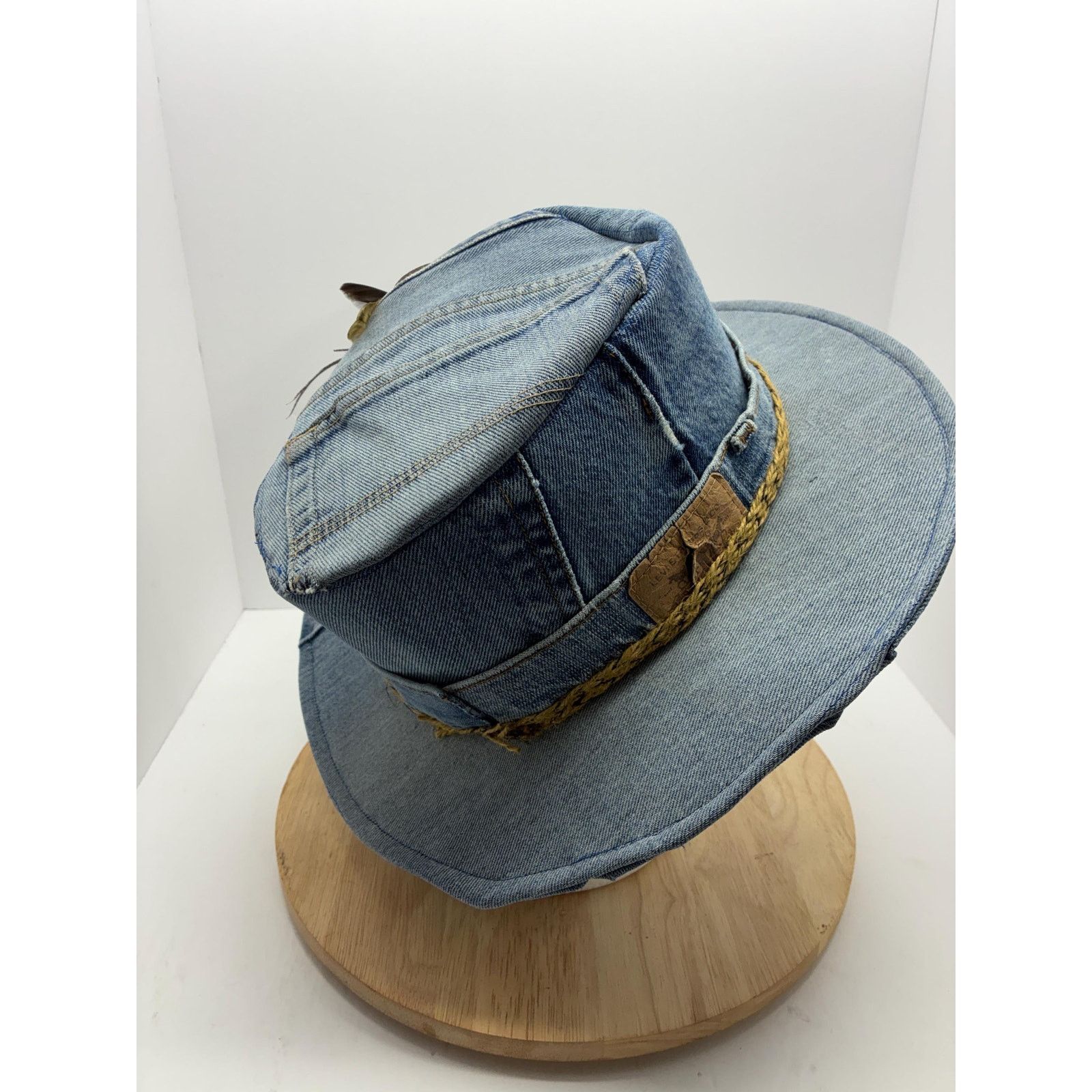 Other Handmade Upcycled Levi's Denim Bucket Hat – Pheasant Feather Size ONE SIZE - 6 Thumbnail
