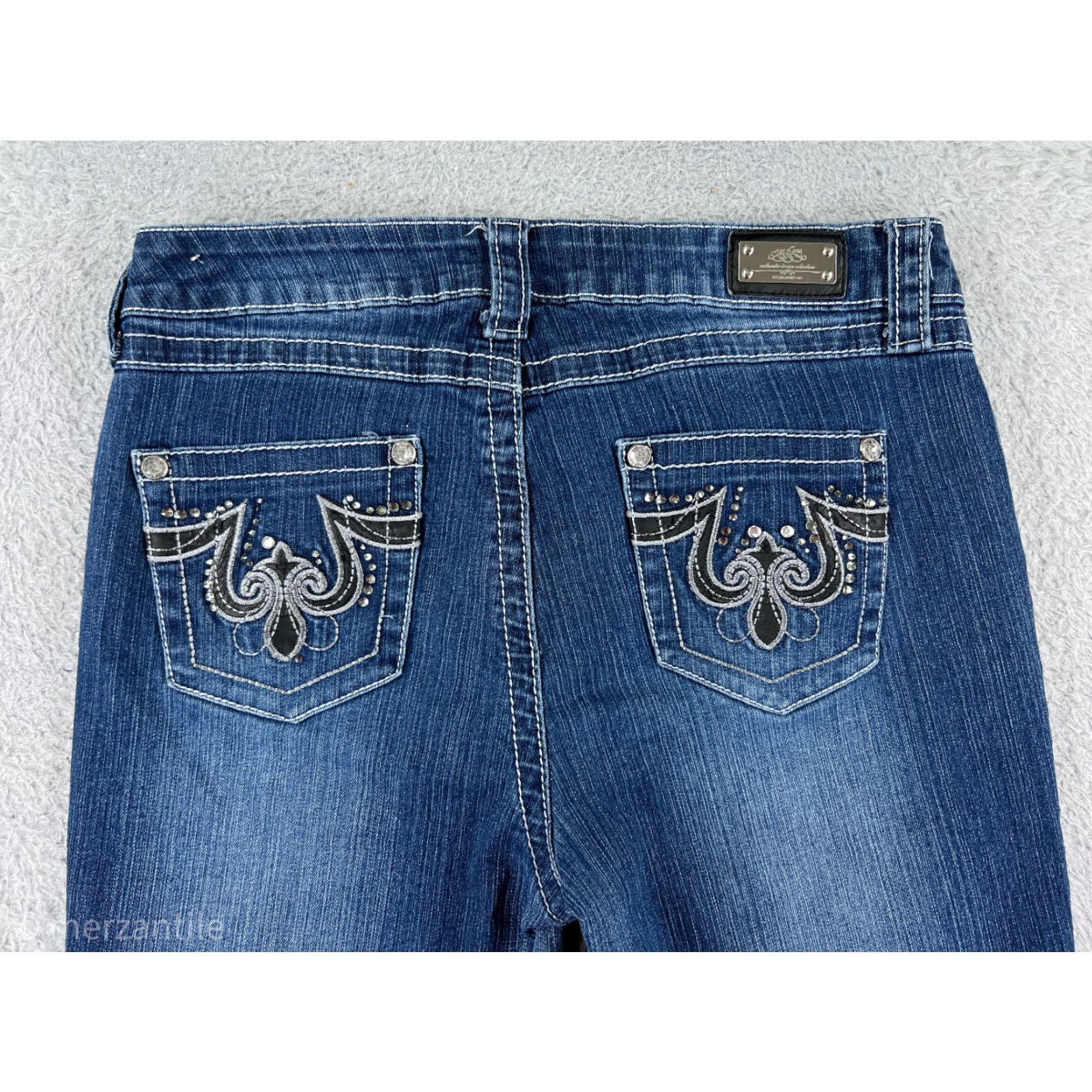 Vintage One 5 One Womens Jeans Capri 10 Blue Denim Embroidered Bling Cotton Blend Size 32" / US 10 / IT 46 - 3 Thumbnail