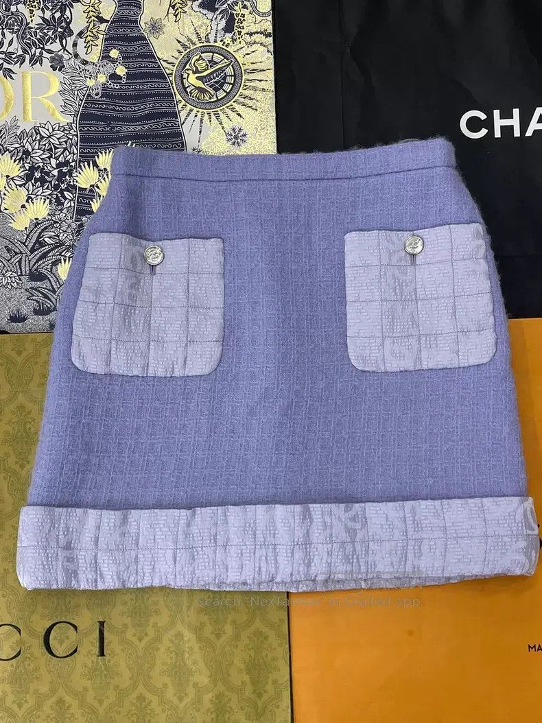 Chanel Chanel Purple silk stitching skirt Size 25" / US 0 / IT 36 - 1 Thumbnail
