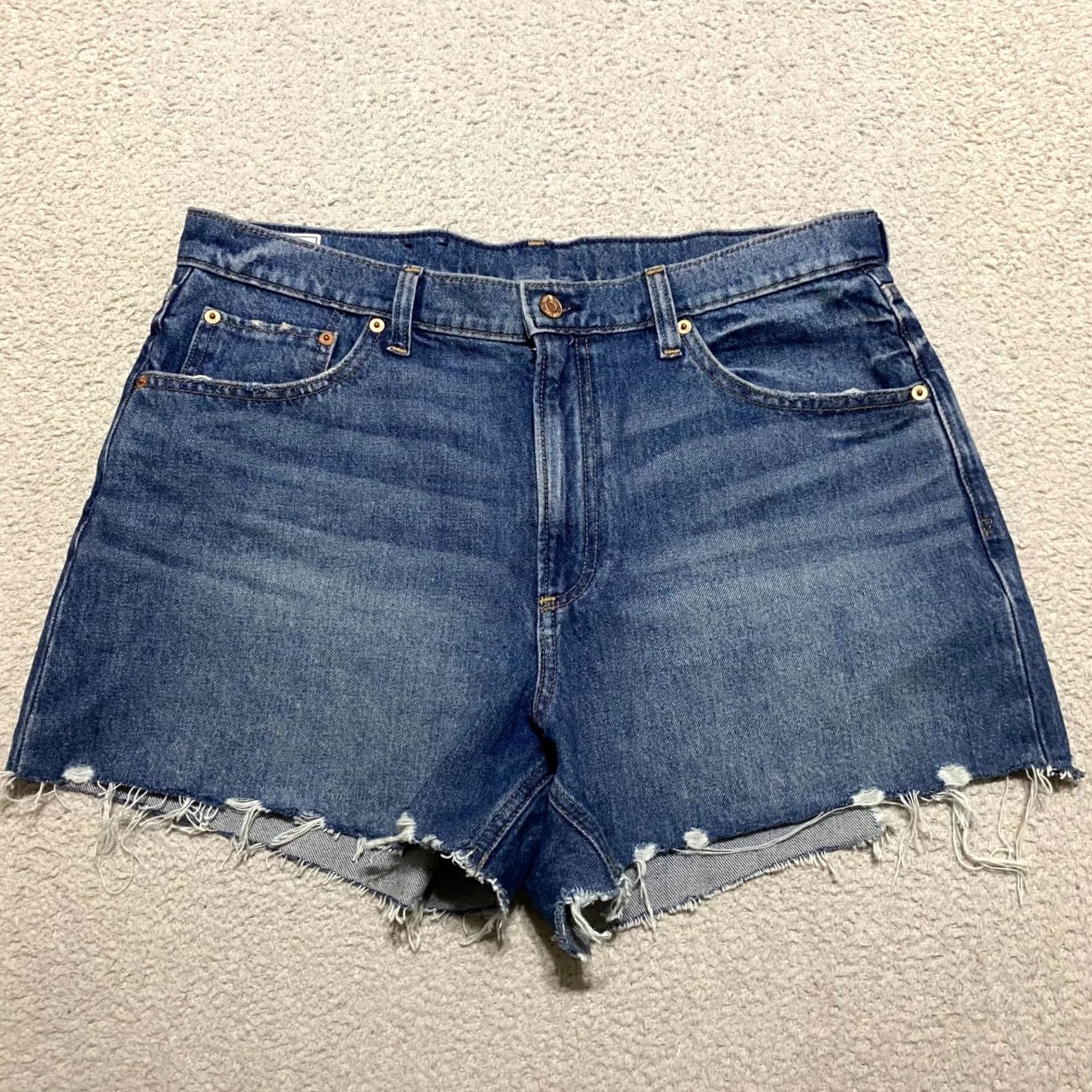 Gap GAP Womens Shirt 14 Blue Denim Medium Wash 4" Inseam Cut-Off High Rise 5-Pocket Jeans Shorts Mens Women Girls Size 36" / US 14 / IT 50 - 2 Thumbnail