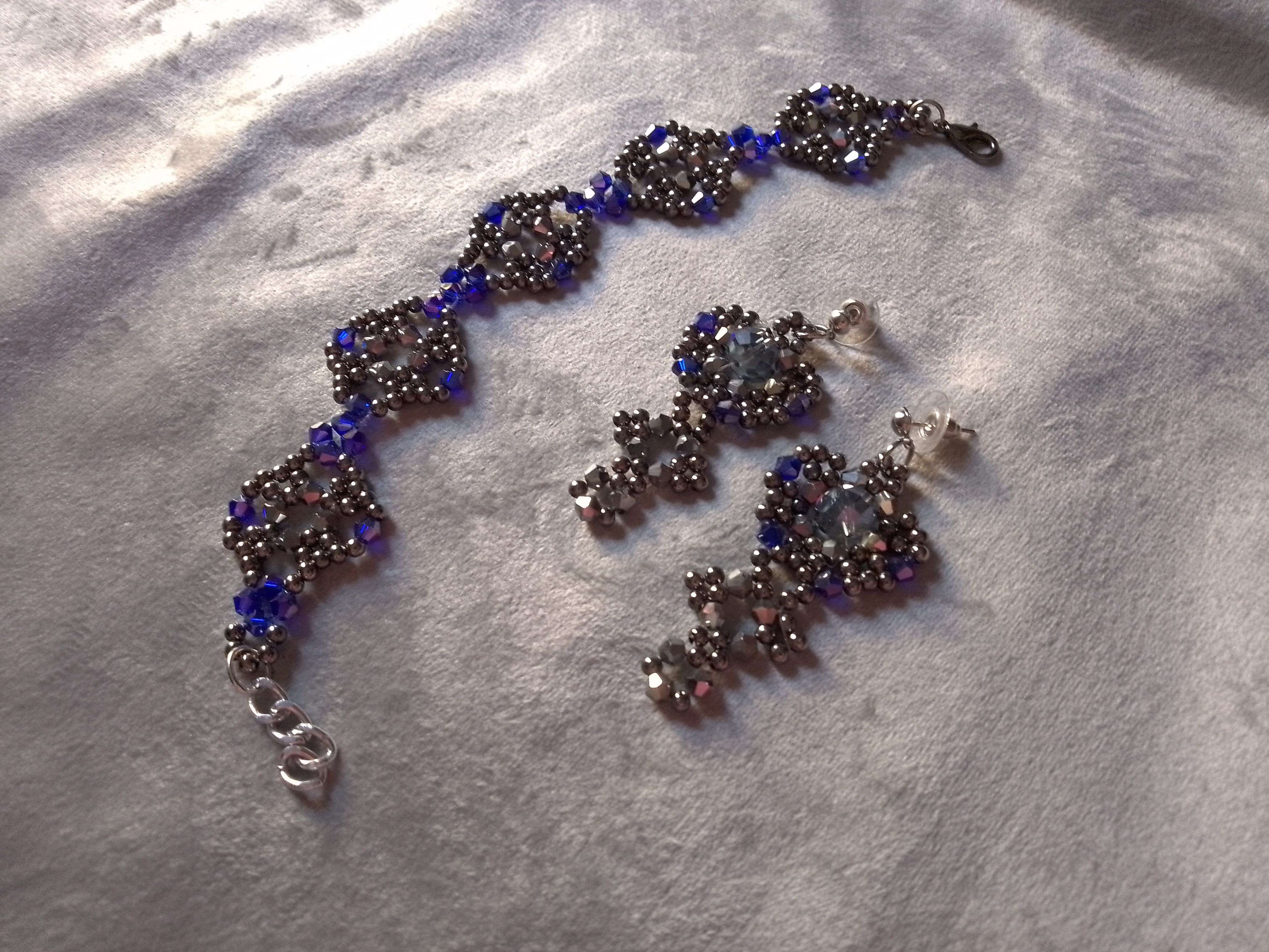 Handmade Bracelet and earrings. Elegant, blue and gray crystal Size ONE SIZE - 1 Thumbnail