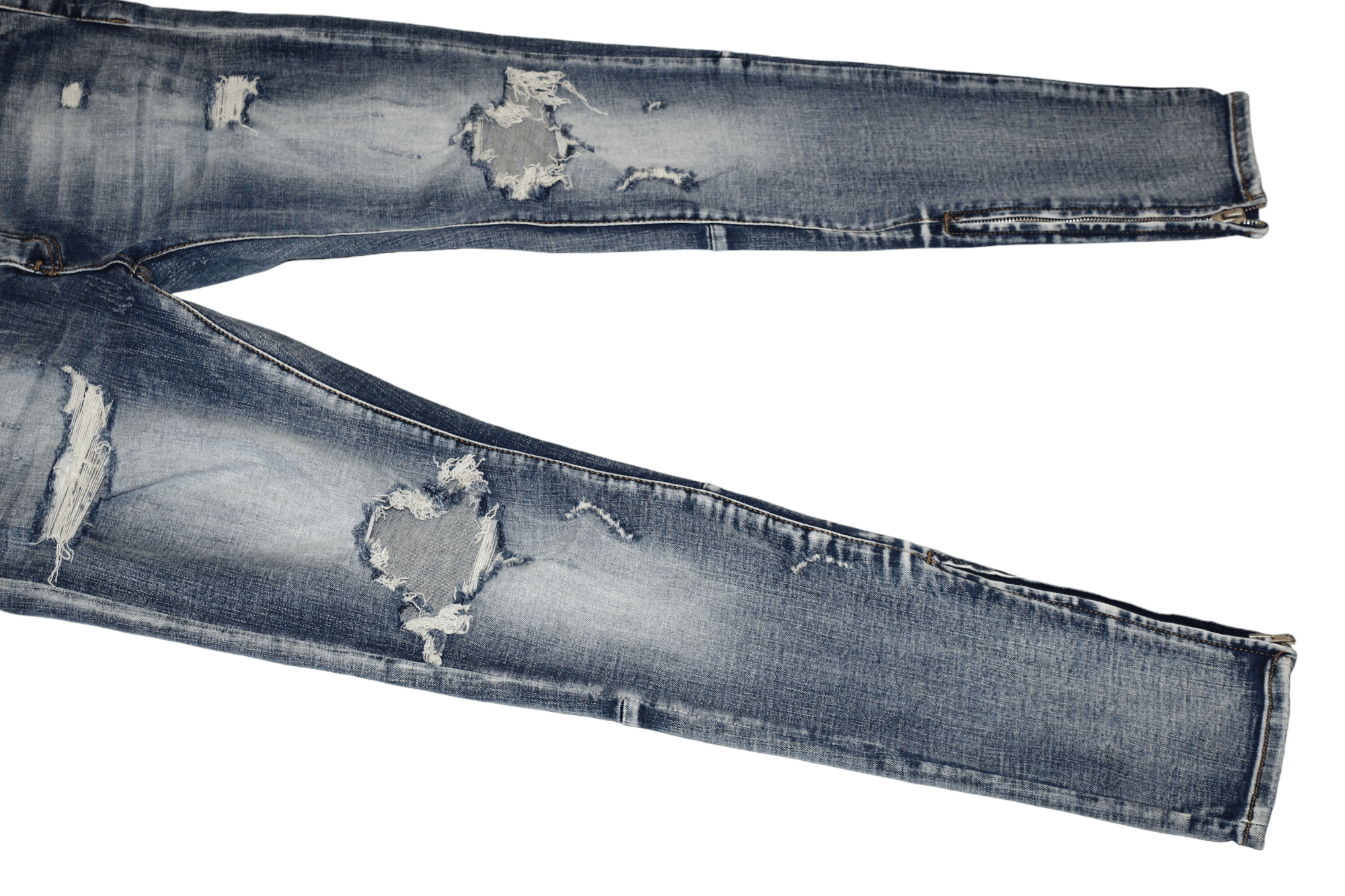 MNML MNML Stretch Slim Fit Distressed Zipper Biker Jeans Size US 38 / EU 54 - 5 Thumbnail