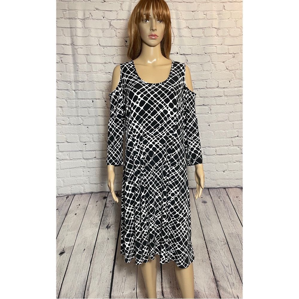 Other Susan Graver Printed Liquid Knit Cold Shoulder Black White Size L / US 10 / IT 46 - 2 Thumbnail
