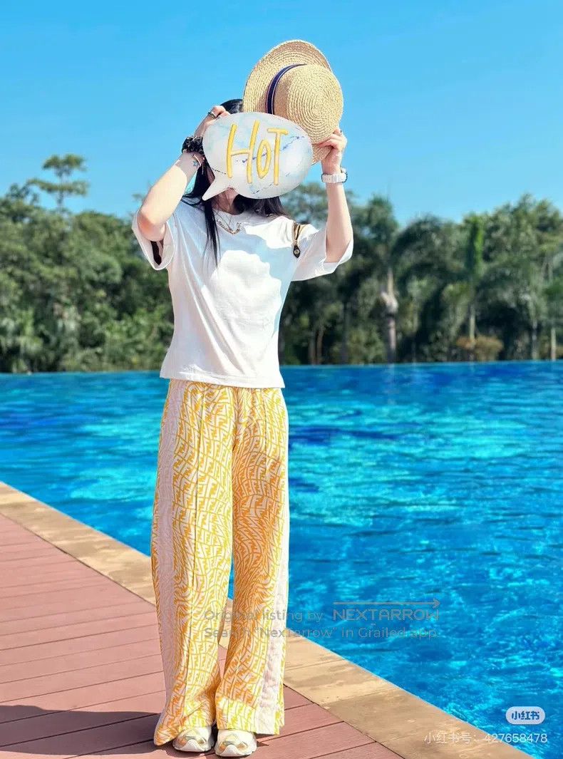 Fendi Fendi size S Yellow and white logo all-over printed drawstr Size 22" - 6 Thumbnail