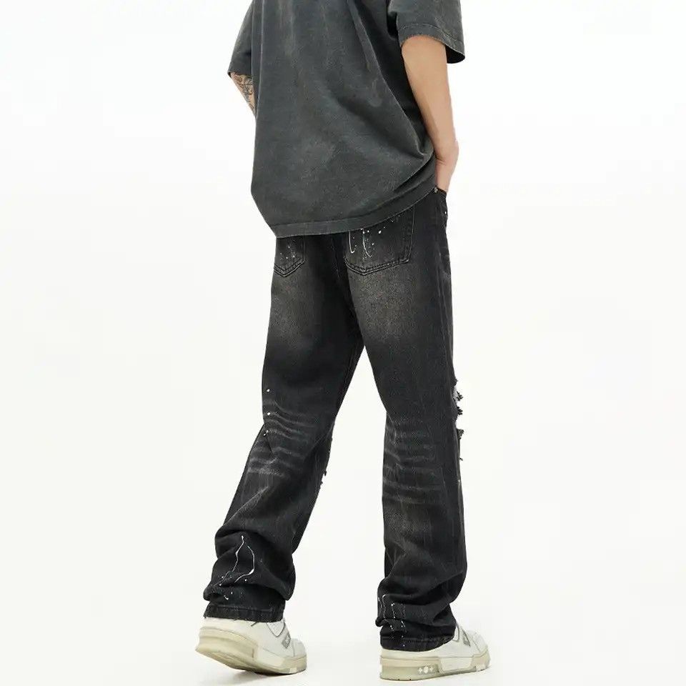 Japanese Brand × Vintage Ripped Jeans Men Y2k Street Baggy Summer Black Size US 33 - 5 Thumbnail