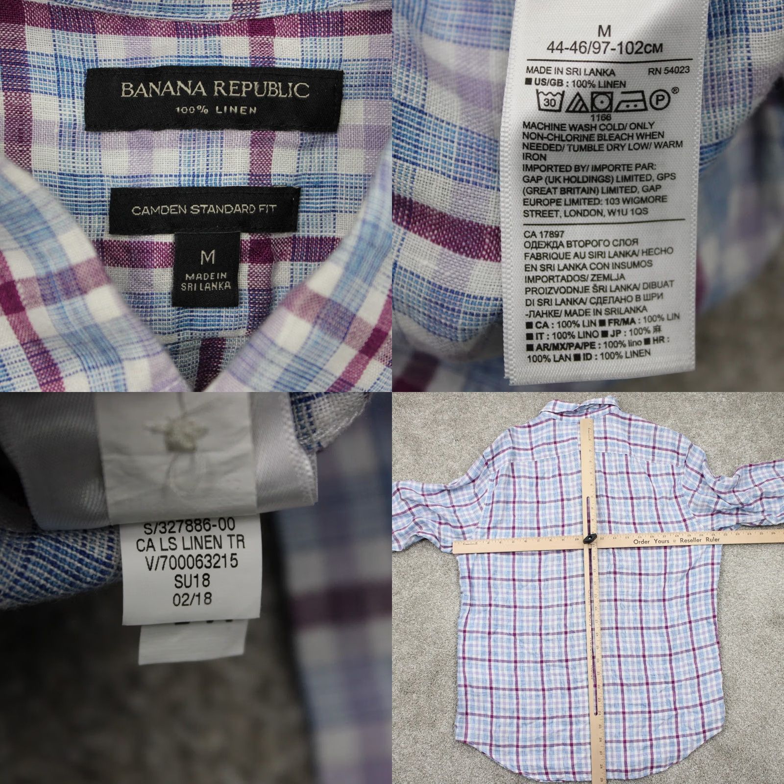 Banana Republic Banana Republic Shirt Mens Medium Red/Blue 100% Linen L/S Button-Up Plaid Casual Preppy Vintage: No, Regular Fit? Size US M / EU 48-50 / 2 - 8 Thumbnail