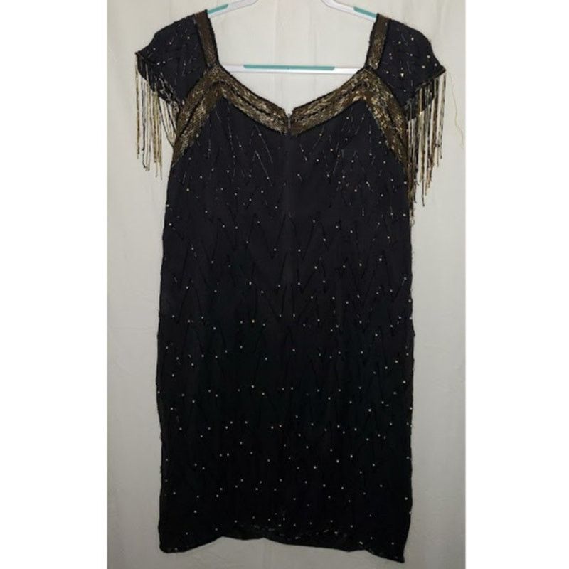 Other Moonlife Originals Black Gold Beaded Silk Dress Size 14 Size XL / US 12-14 / IT 48-50 - 2 Thumbnail