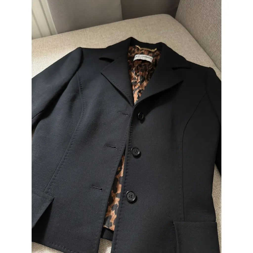 Dolce & Gabbana Dolce & Gabbana Black Wool Leopard Tailored Blazer SizeIT40 Size S / US 4 / IT 40 - 4 Thumbnail