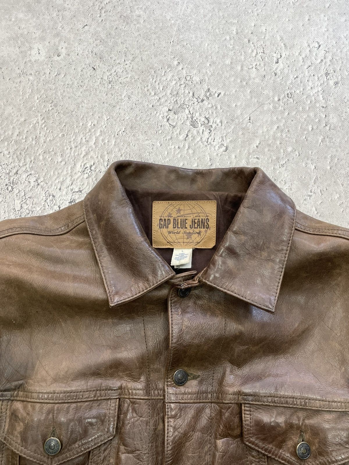 90s retro GAP trucker jacket brown leather